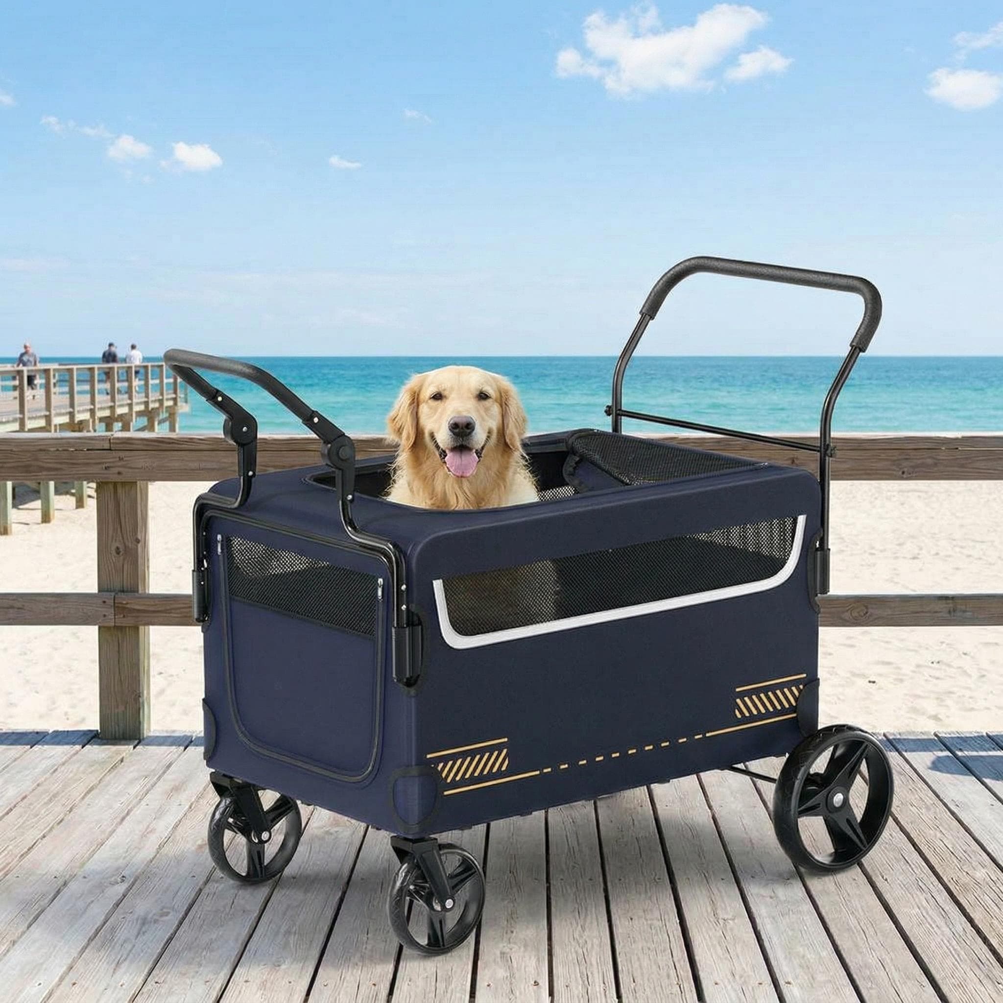 Garvee Outdoor Dog Wagon Stroller for Large Dogs Foldable 2-in-1 Push-Pull All Terrain Cart with Ramp Up to 176 lbs | BMRCTTWLE1KDGCCR8