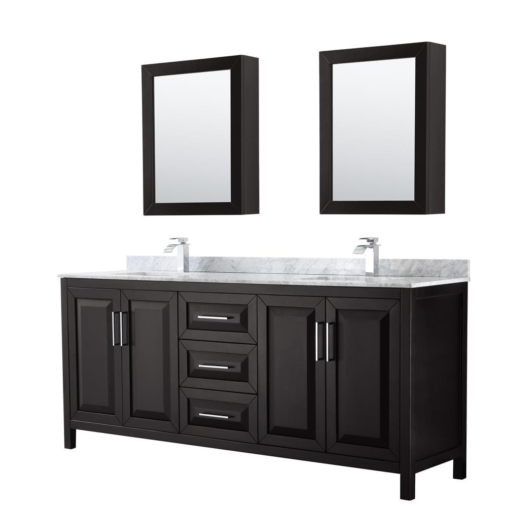 Wyndham Collection WCV252580DDECMUNSMED Daria 80-in Dark Espresso with Polished Chrome Trim Undermount Double sink Bathroom Vanity with White Carrara Marble Natural marble Top (Mirror Included)