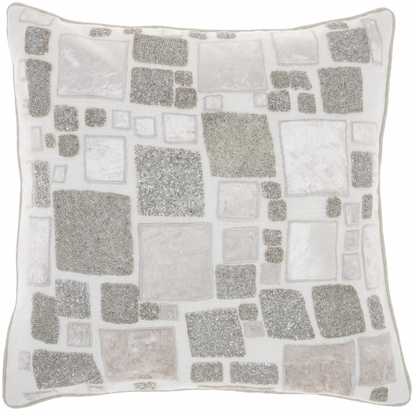 HomeRoots 4000386656 White and Silver Square Pattern Throw Pillow