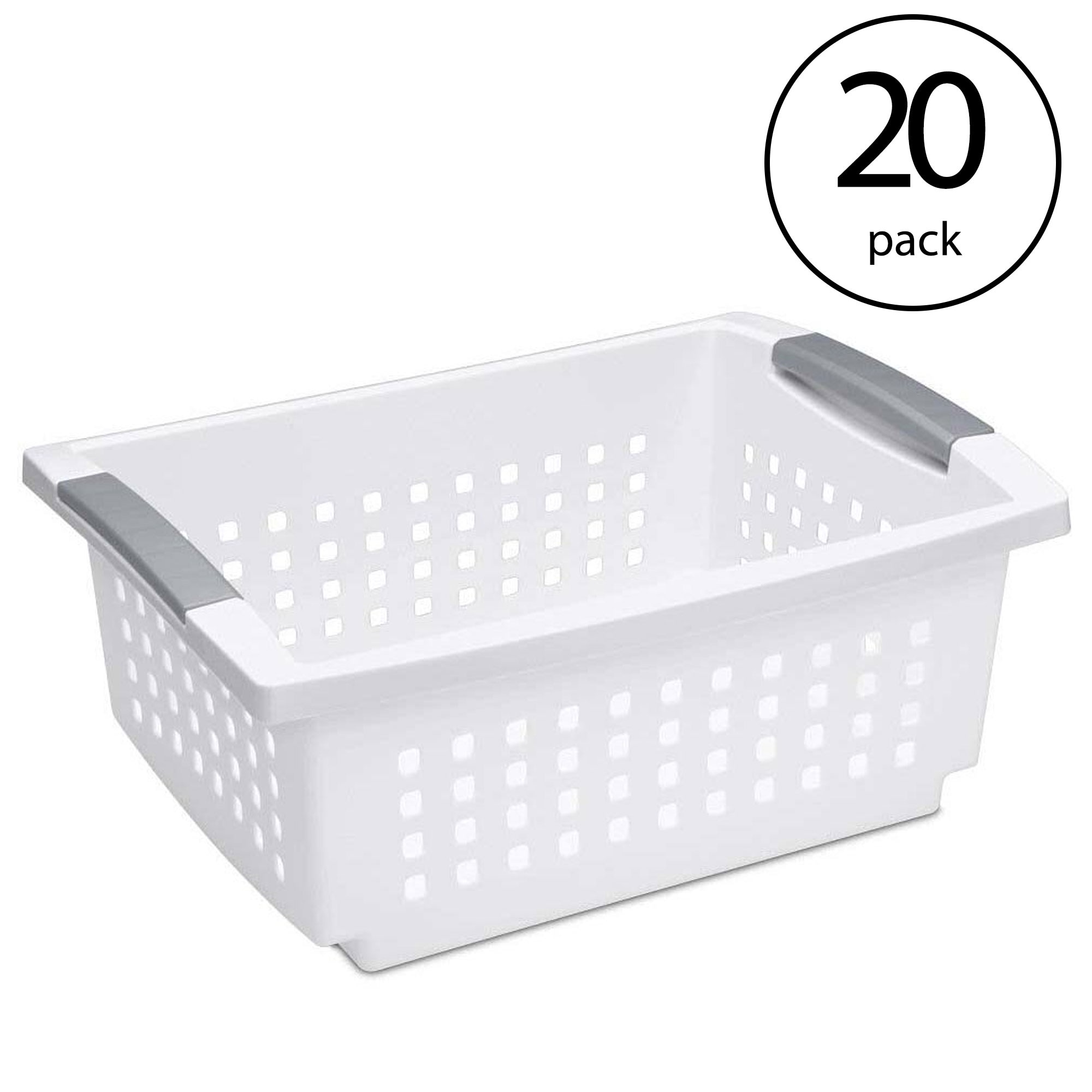 Basicwise QI003238.3 Rectangular Plastic Shelf Organizer Basket with Handles, White - Set of 3