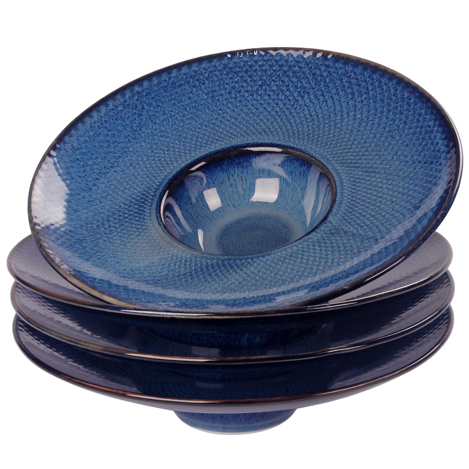 Aoibox  Royal Blue Porcelain Pasta Bowl Set of 4 7 1 oz 11 6 Inch Wide Rim Shallow Soup Bowls 11 6 x 11 6 x 2 8 in