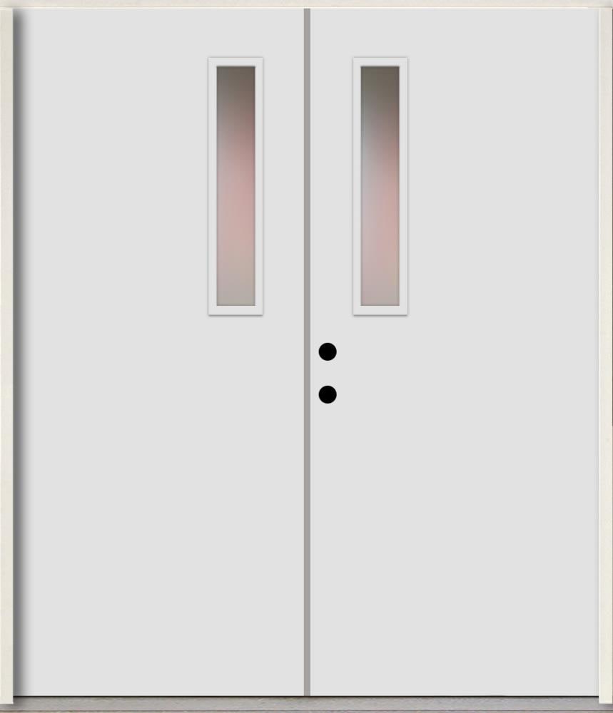 RELIABILT LO1063415 Spotlights 64-in x 80-in x Fiberglass 1/4 lite Right-hand inswing Arctic White Paint Painted Prehung Double Front Door Insulating core
