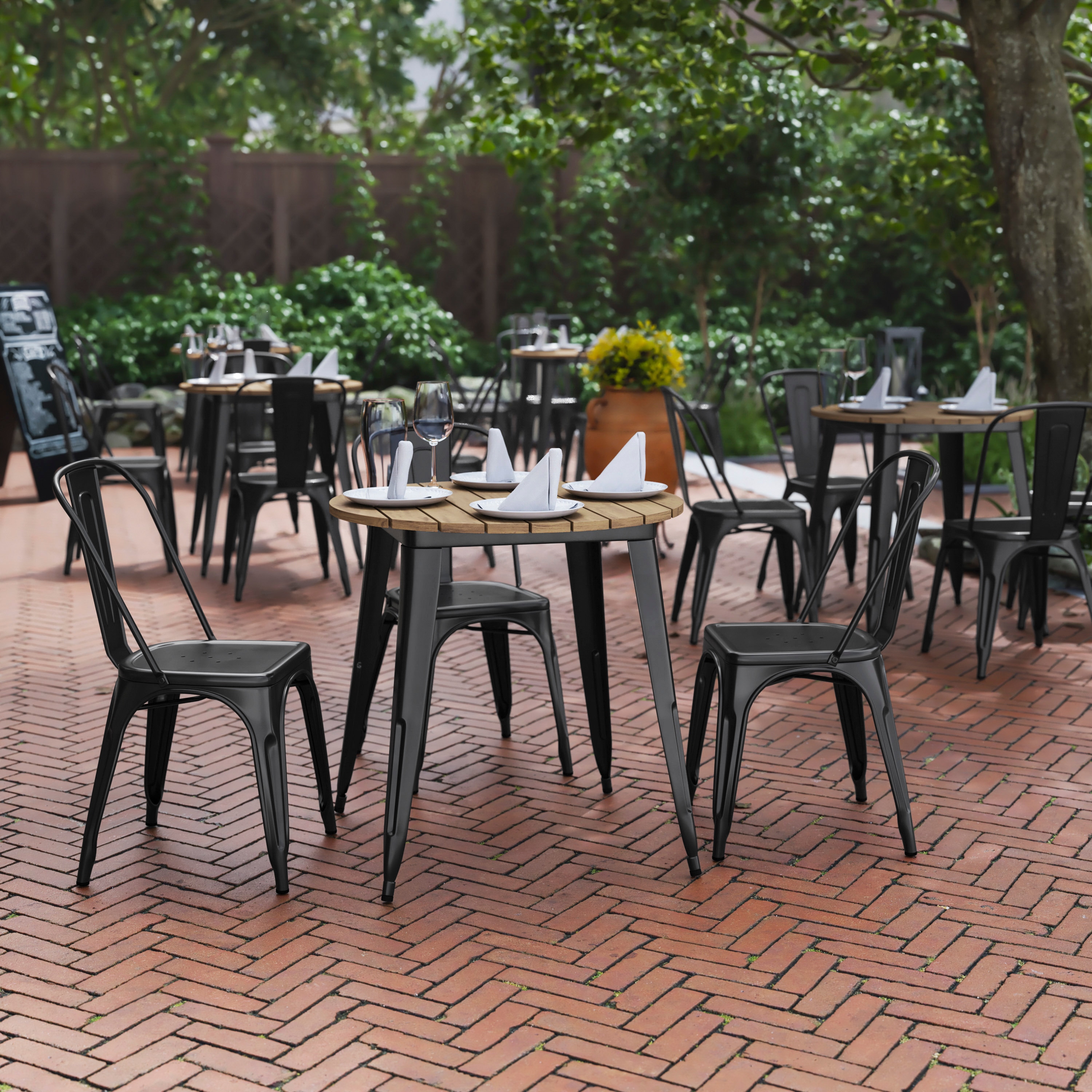 Flash Furniture 196861107702 Declan Commercial Grade Indoor/Outdoor Dining Table; 30-in Round All Weather Brown Poly Resin Top with Black Steel Base