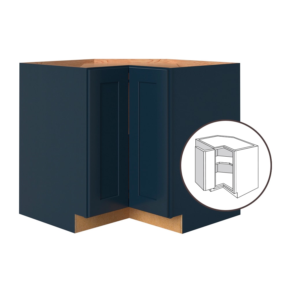 Port 36-in W x 34.5-in H x 24-in D Navy Diagonal Corner Base Fully Assembled Cabinet (Flat Panel Shaker Style) in Blue | - allen + roth 24363NV