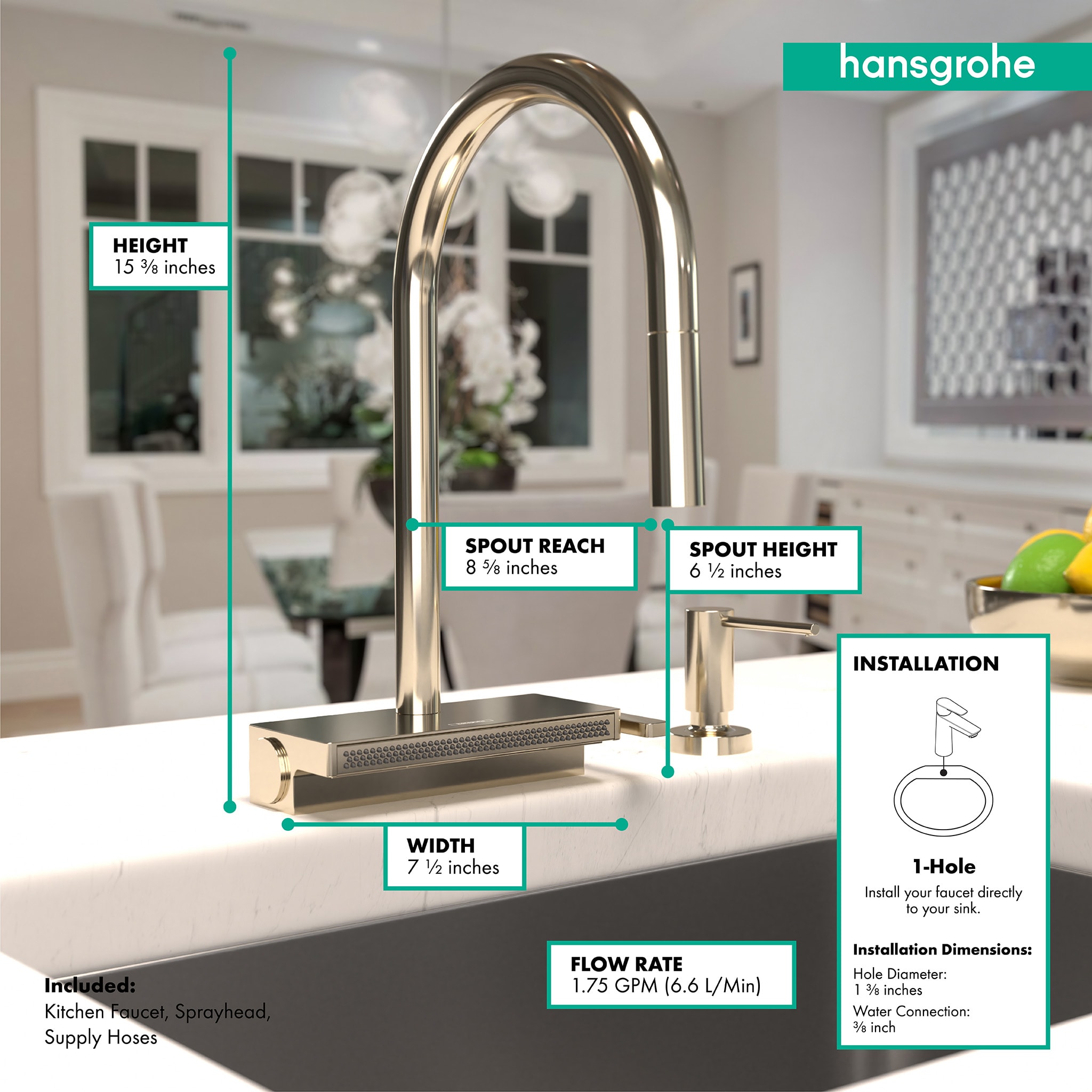 Polished Nickel High Arc Kitchen Faucet with Pull-Out Spray