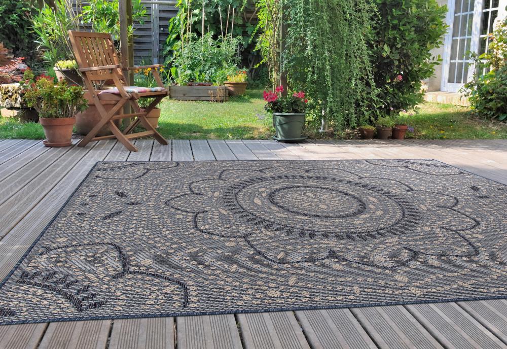 World Rug Gallery 415BLUE5X7 Patio 5 x 7 (ft) Loomed Polypropylene Blue Rectangular Indoor/Outdoor Medallion Bohemian/Eclectic Area rug