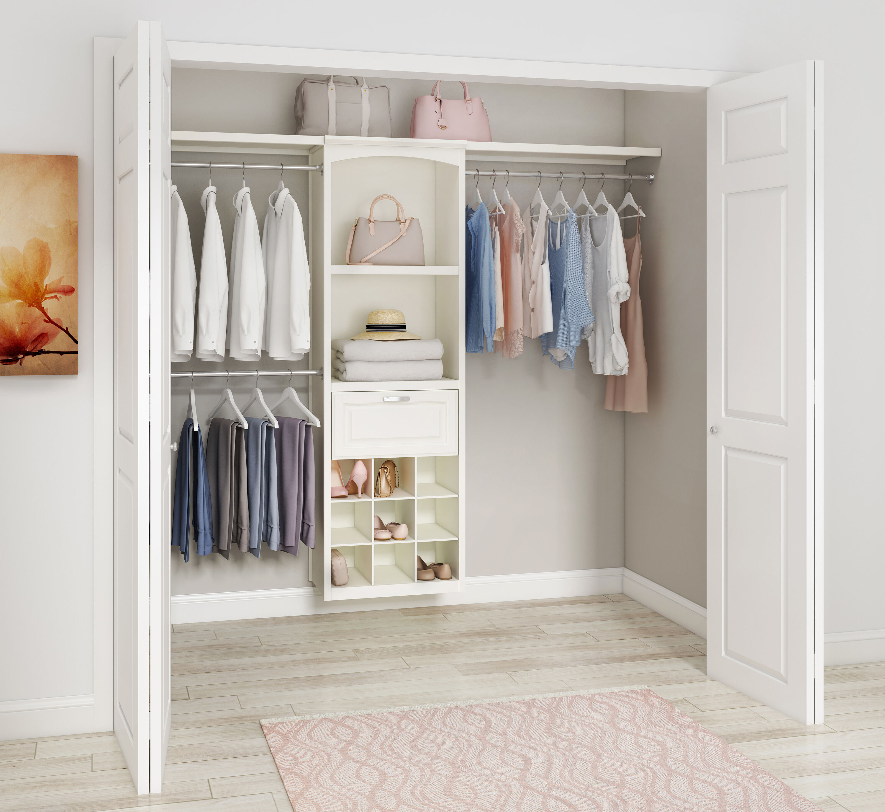 allen + roth Hartford 2-ft to 8-ft W x 6.83-ft H Antique White Solid  Shelving Wood Closet System