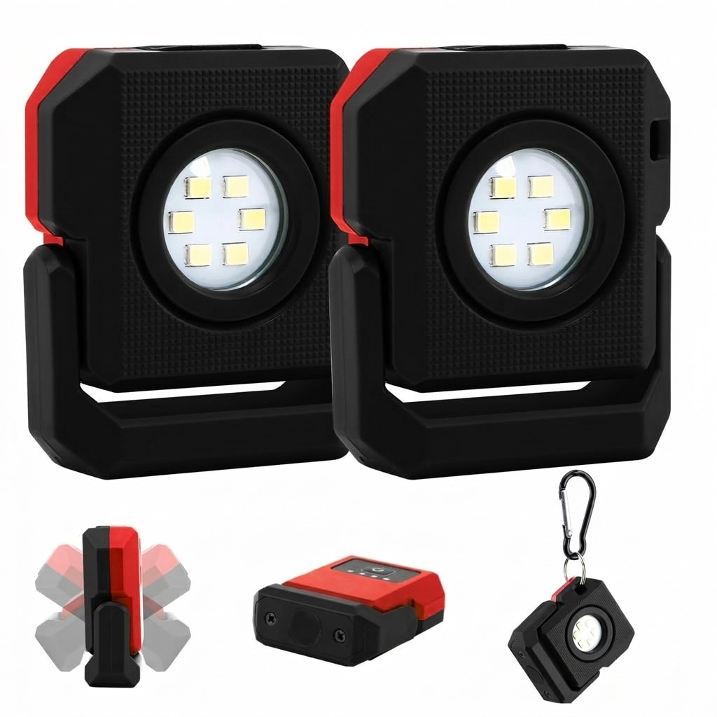 Vrbgify 2 pcs mini rechargeable LED work light 550 lumens magnetic keychain flashlight 180 degree rotatable base black and red 1.96 x 2.36 x 0.86 in #LVG0423O28