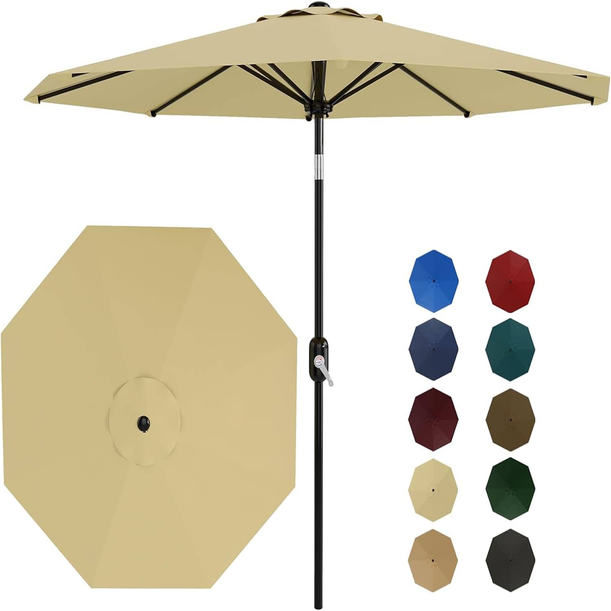 Qeetex LSHQQPPG-333JFP53 9FT Patio Umbrella with Crank Lift  Push Button TiltWithout light Beige