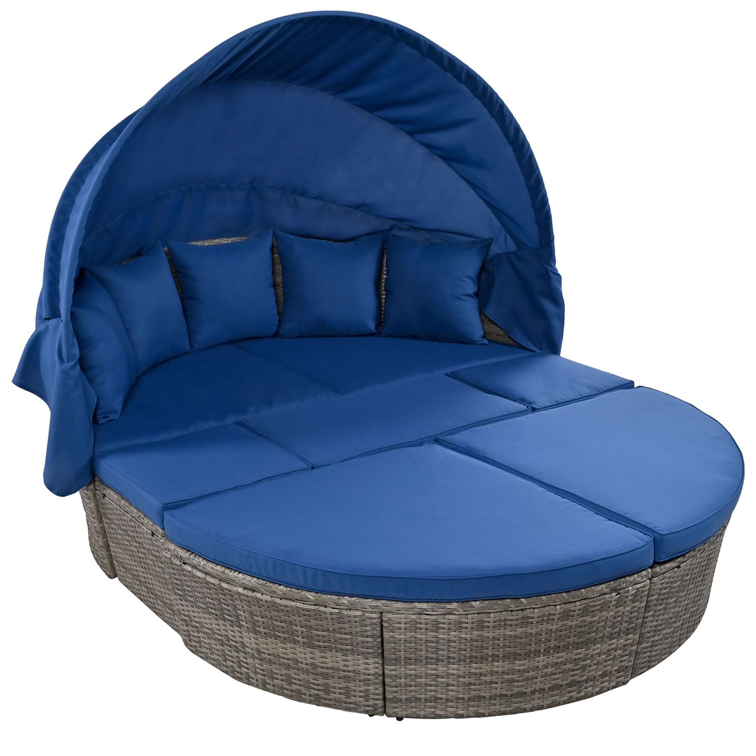 Bybafun YA3800112 Outdoor Daybed with Blue Cushions and Wicker Frame