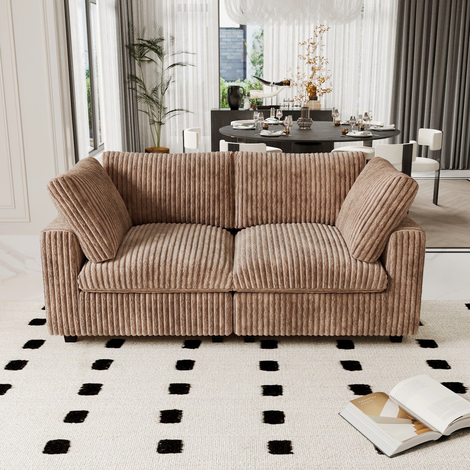 BuotiqHom DH-SF2-141TA 78.7-in Modern Brown (Loveseat) Velvet 3 -seater Loveseat