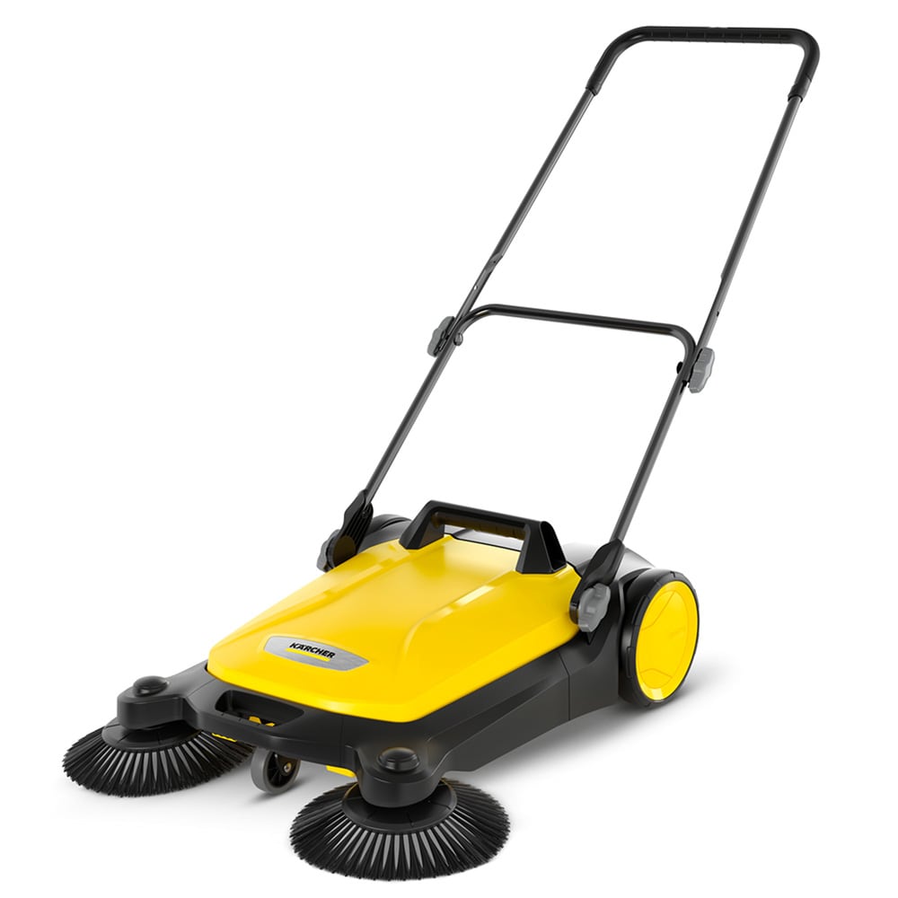 Karcher 1.766-361.0 Walk Behind Outdoor Push Sweeper S 4 Twin for Workshops Warehouses or Garages with 5.25 Gallon Capacity; 26.8in Sweeping Width; Sweeps 26000 Square Feet per Hour