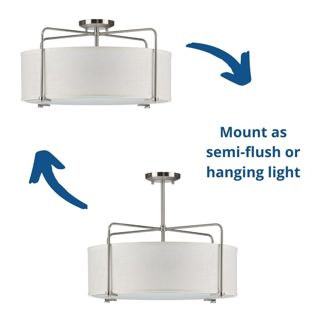 Kempsey Brushed Nickel 3-Light Semi-Flush Convertible Ceiling Light