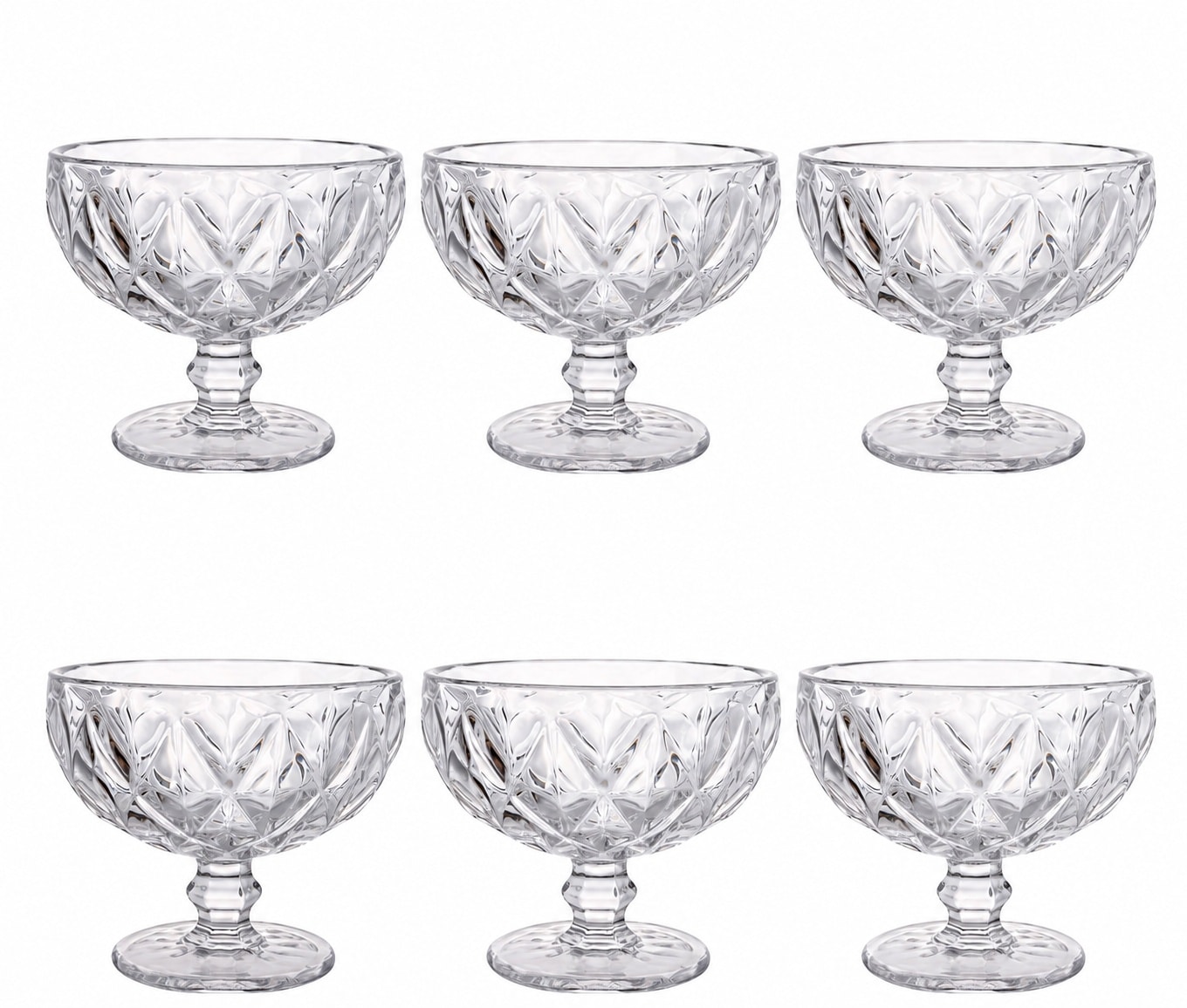 Aoibox  12 fl oz Clear Crystal Glass Vintage Embossed Footed Dessert Bowls Set of 6 Dessert Sets