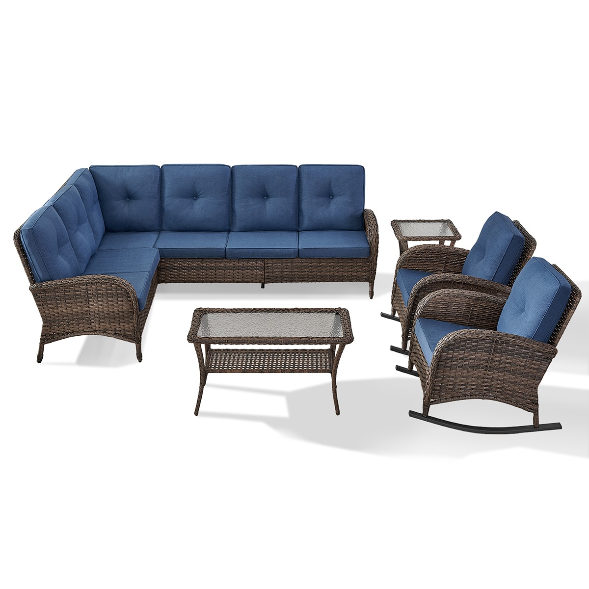 Rilyson FS08613050-1 KEY WEST 5 -Piece Woven Patio Conversation Set with Blue Cushions