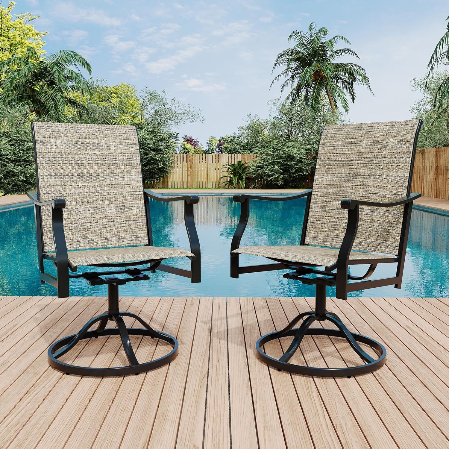 Qeetex LHF-DYQ-PHO-334QWA3S Outdoor Swivel Dining Chairs with Textilene Breathable Back  Swivel Patio Dining Chairs Set of 2  SwivelPatio SlingChairs Set for Poolside Lawn Garde
