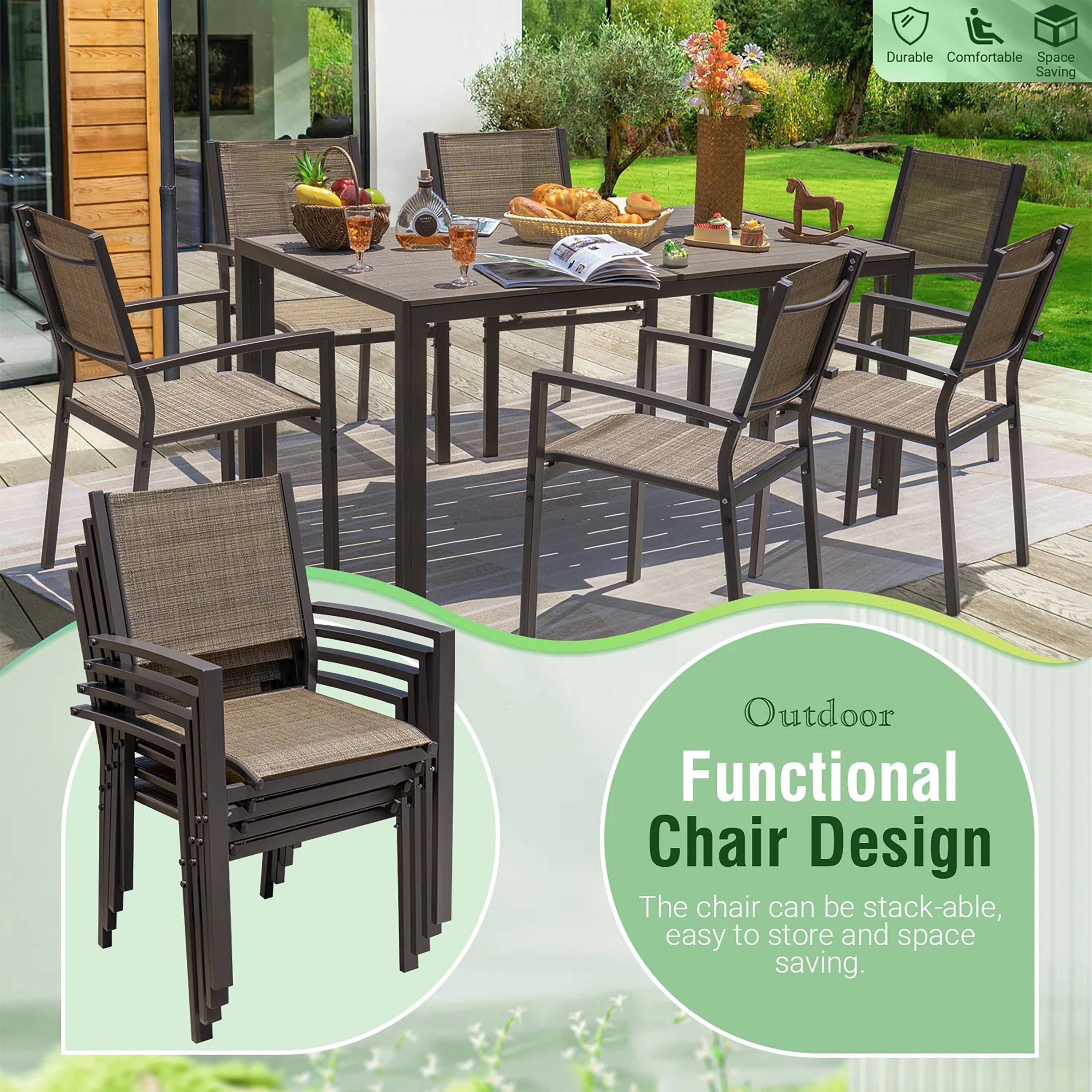 Vineego Long Set 7 Piece Off white Dining Patio Dining Set with