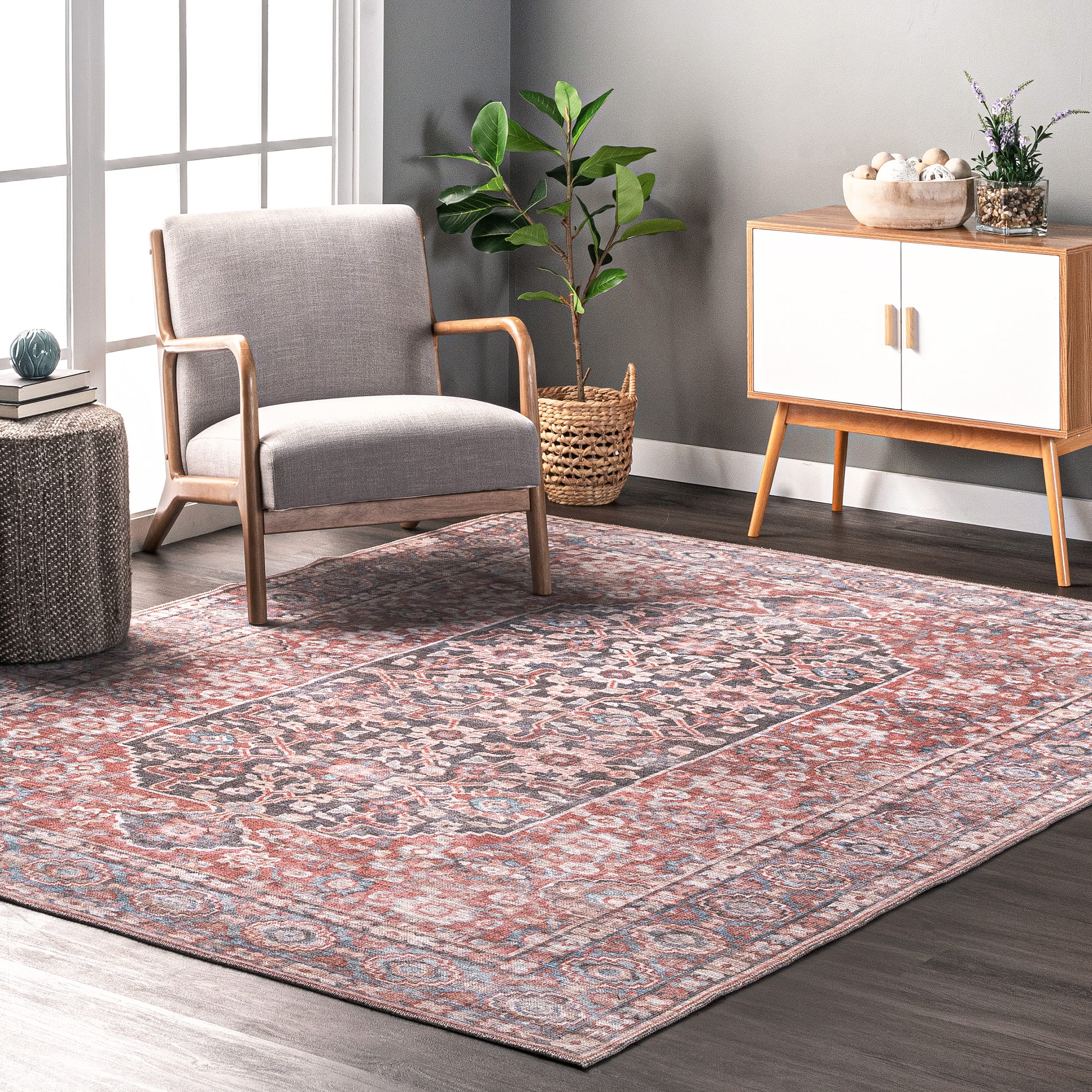 nuLOOM KFAE03A-508 Aerin 5 x 8 (ft) Loomed Polyester Rust Rectangular Indoor Medallion Vintage Machine washable Area rug