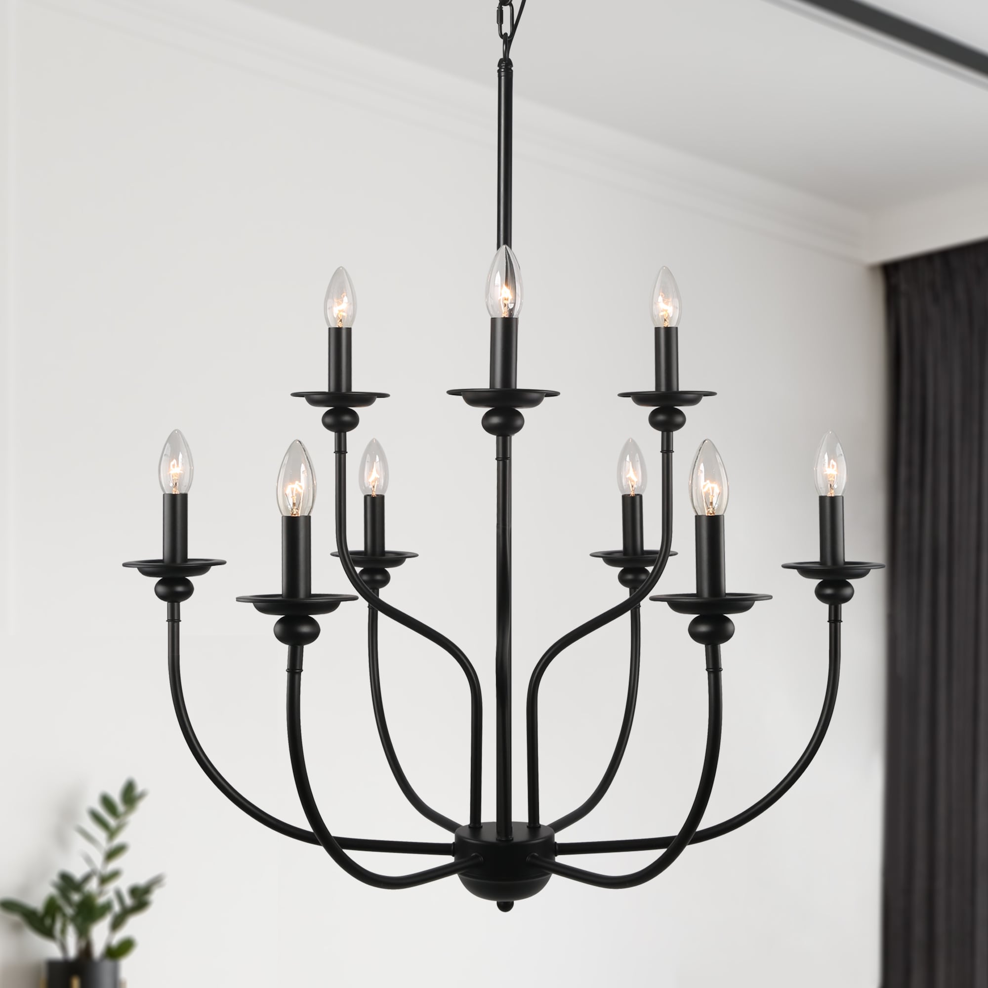 Abe tyfon vedhæng LNC Pict 9-Light Two-tiered Matte Black Large Candle Modern Farmhouse LED  Dry Rated Chandelier in the Chandeliers department at Lowes.com