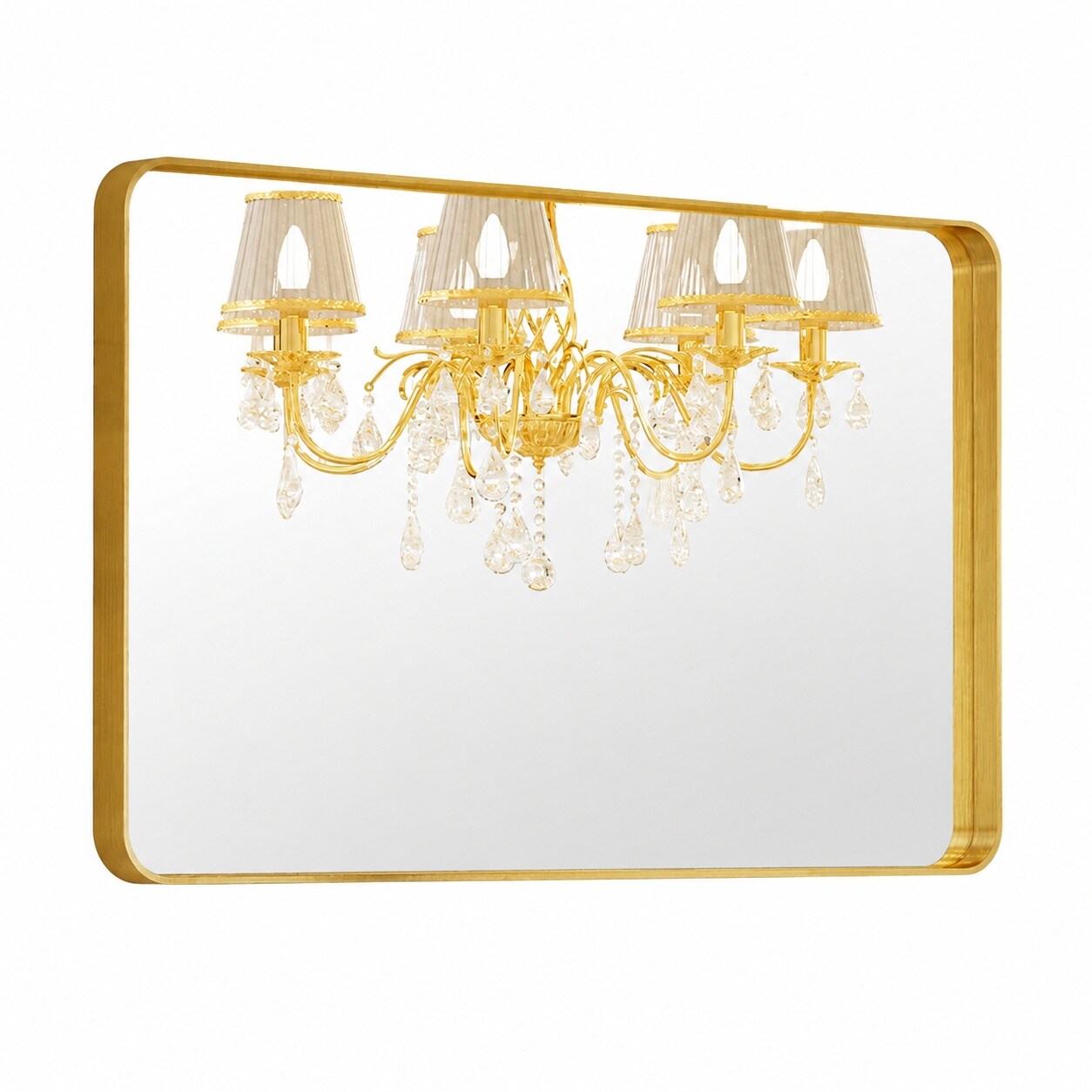 Aoibox  24 in W x 32 in H Gold Framed Wall Mirror Rectangular Deep Aluminum Frame with Round Corners Modern Vanity Mirror