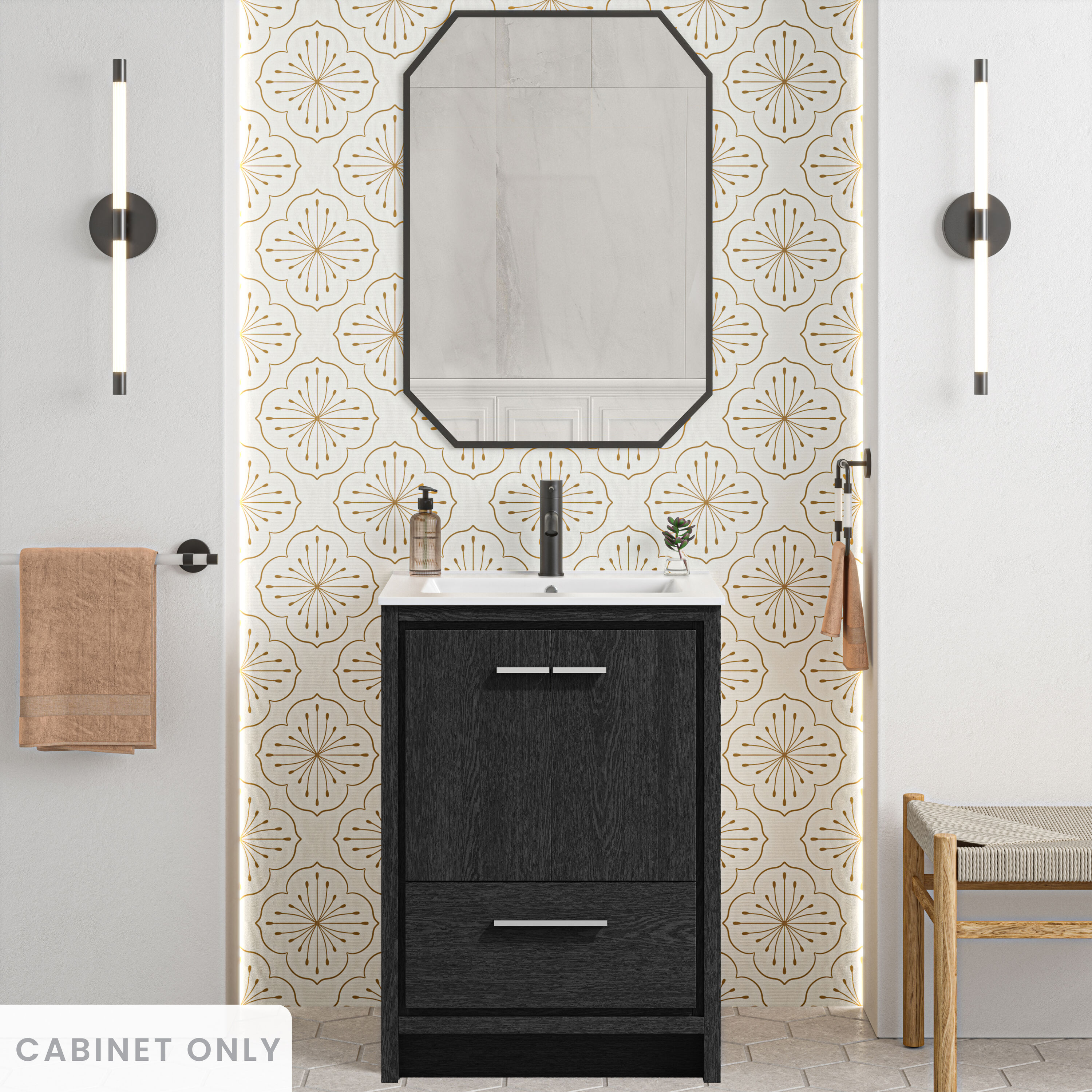 Swiss Madison - Tours 24-in Black Oak Bathroom Vanity Base Cabinet without Top (Assembly Required)