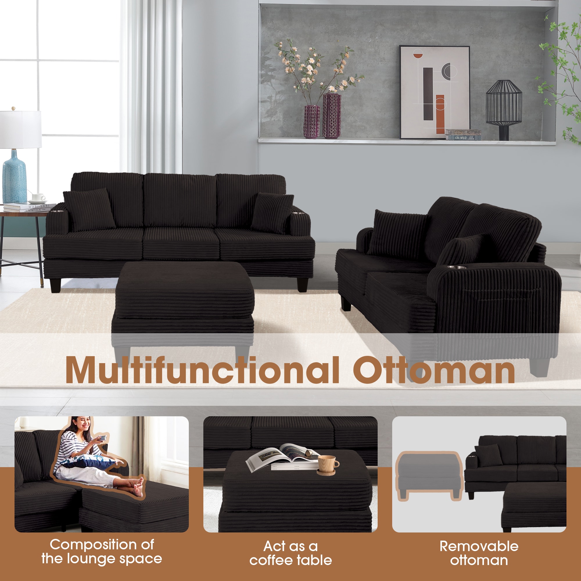IHOMEadore MDSL6932BK Sofas-Loveseats - View #5