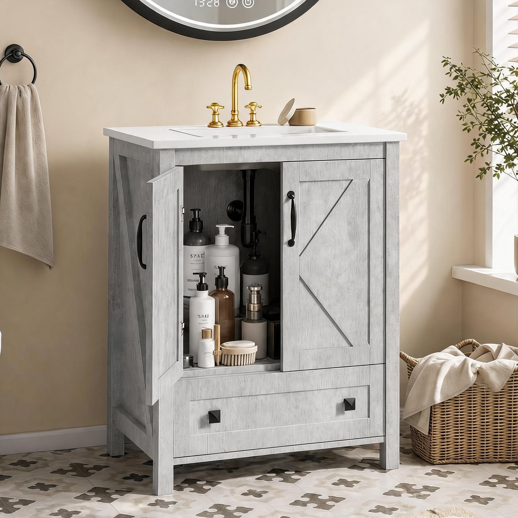 Garvee 30in Bathroom Vanity with Sink 30-in Gray Undermount Single Sink Bathroom Vanity with Gray Engineered Stone Top