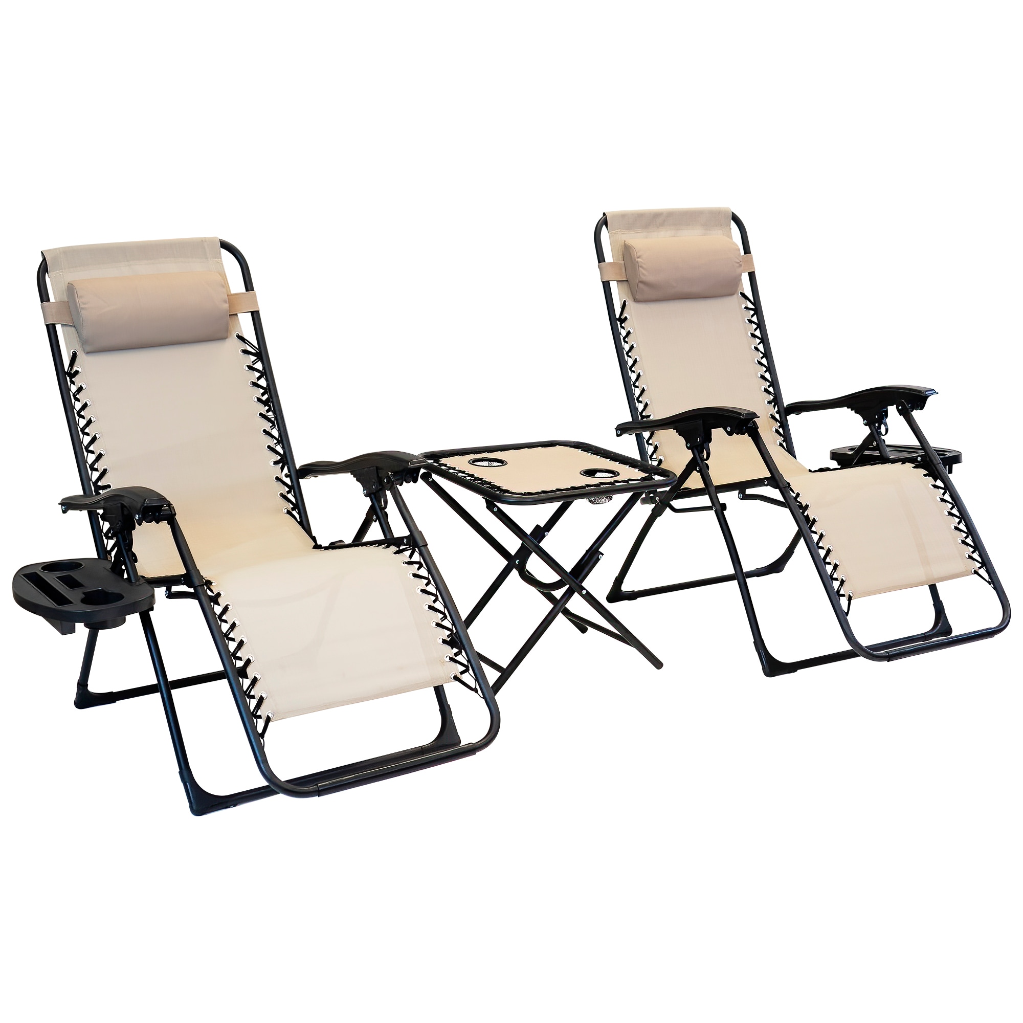 Patio Premier 2L3070T Sun-Ray Set of 2 Black Steel Frame Stationary Zero Gravity Chair with Tan Woven Seat