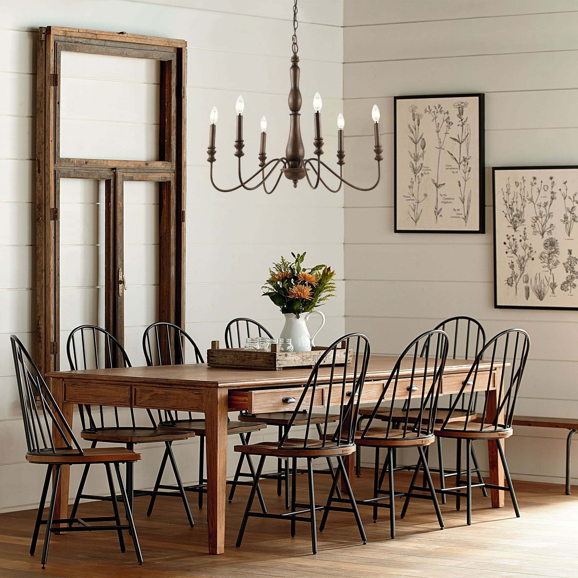 Victoria 29" Rustic Brown Iron 6-Light LED Candle Chandelier