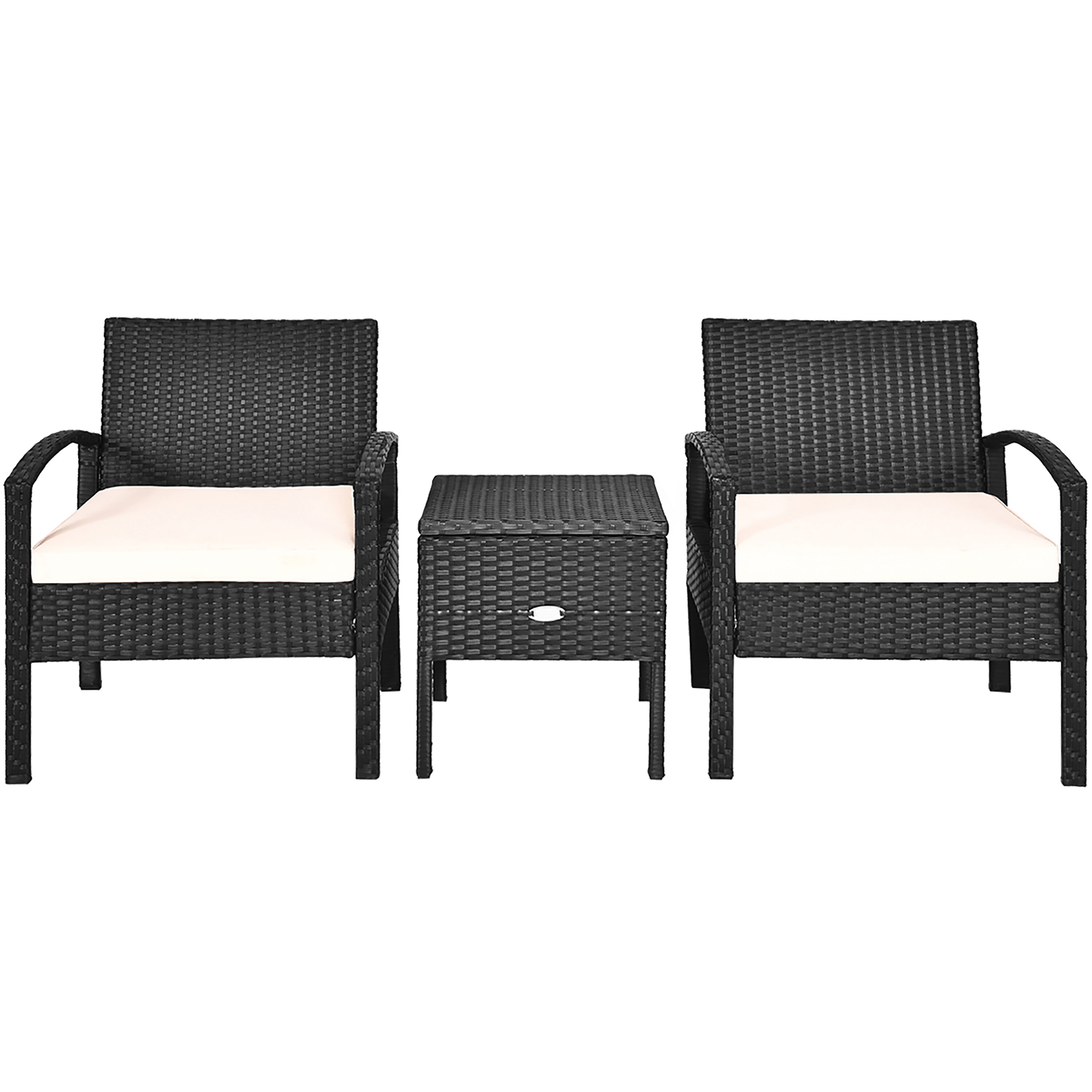 Costway HW63757 3 -Piece Rattan 2 Patio Sofa Conversation Set with White Cushions