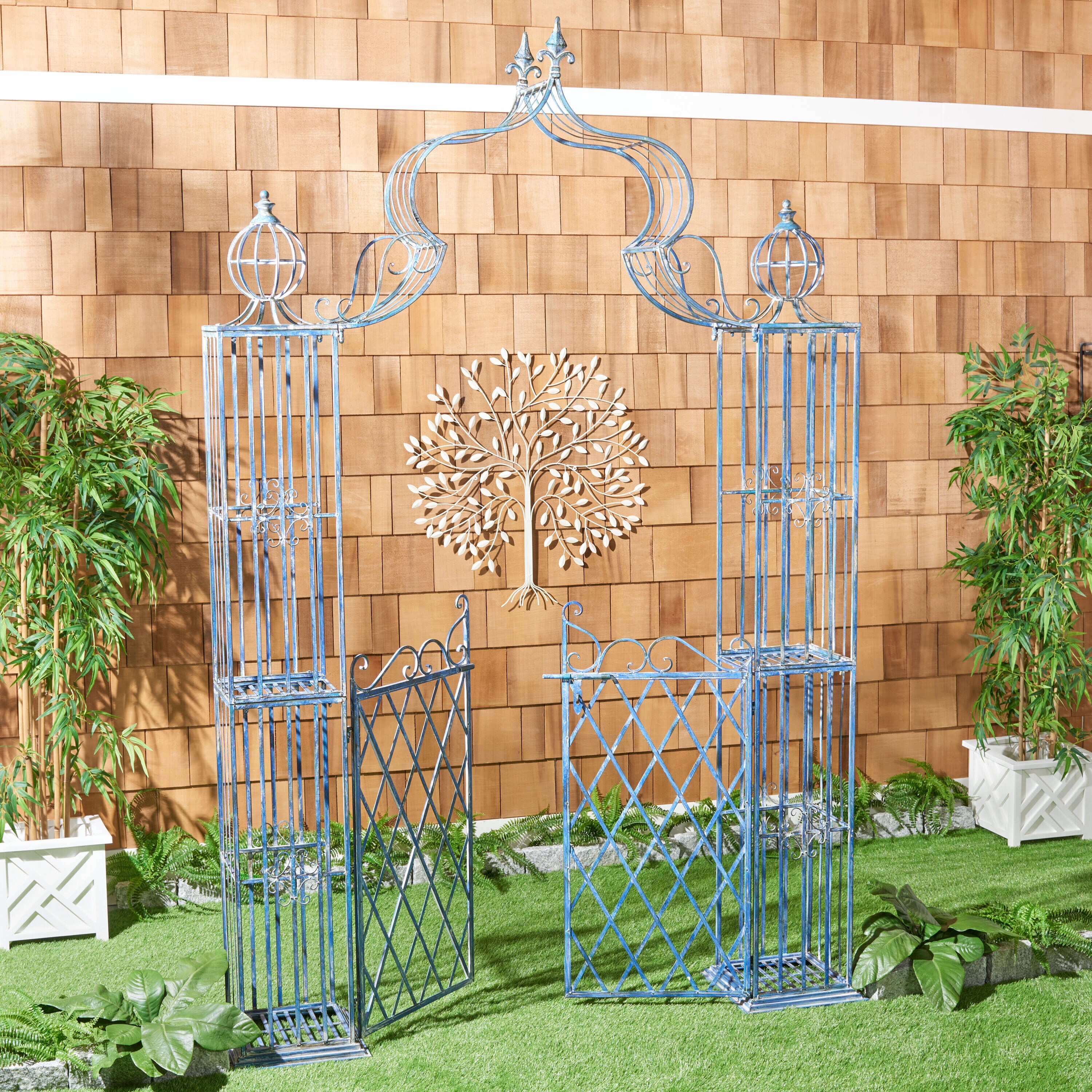 Safavieh PAT5012C Beatrix 5.65-ft W x 8.98-ft H Peaked Antique Blue Wrought iron Garden Arbor