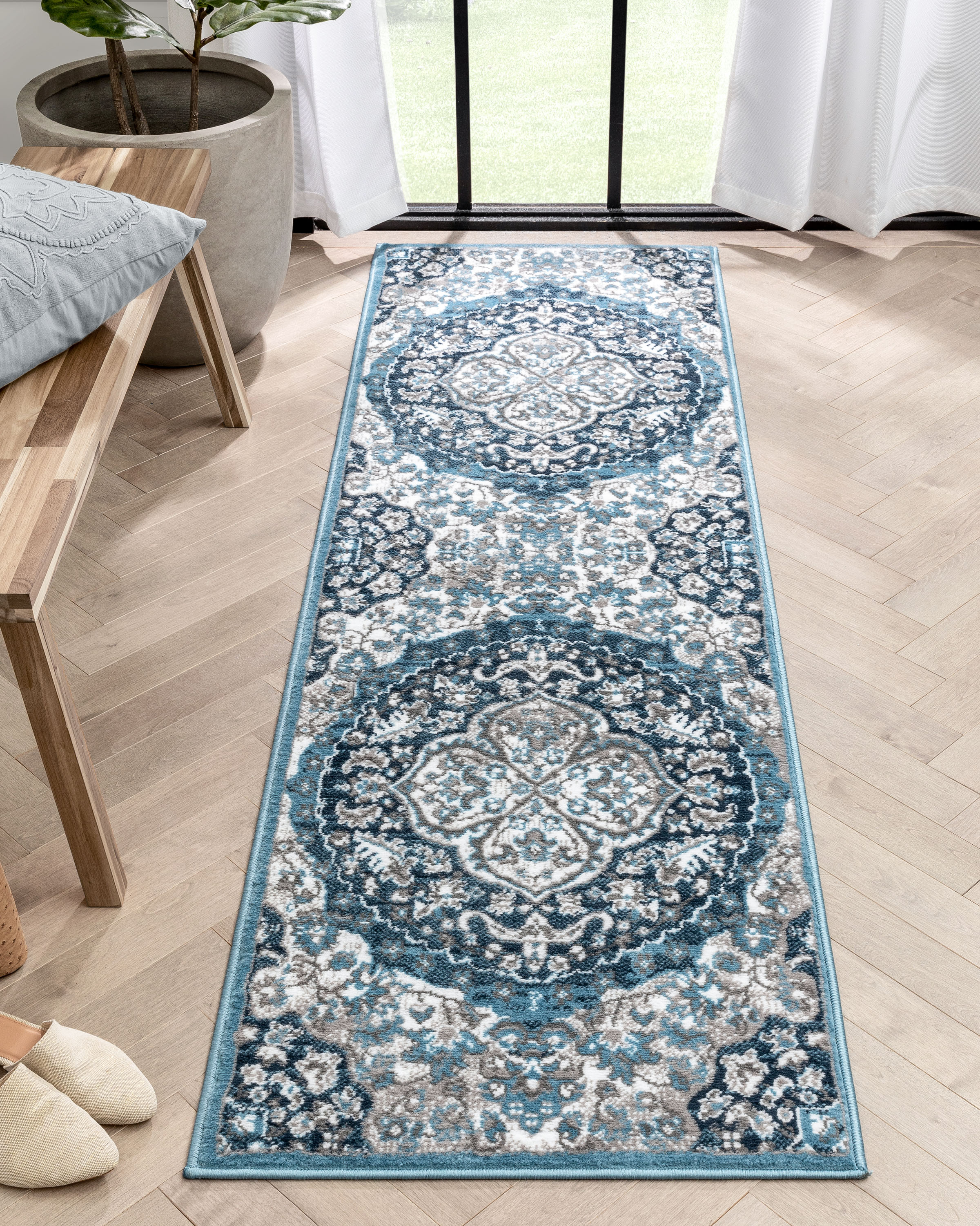 Well Woven DU-84-2 Dulcet 2 x 8 (ft) Loomed Polypropylene Blue Rectangular Indoor Medallion Persian Runner rug