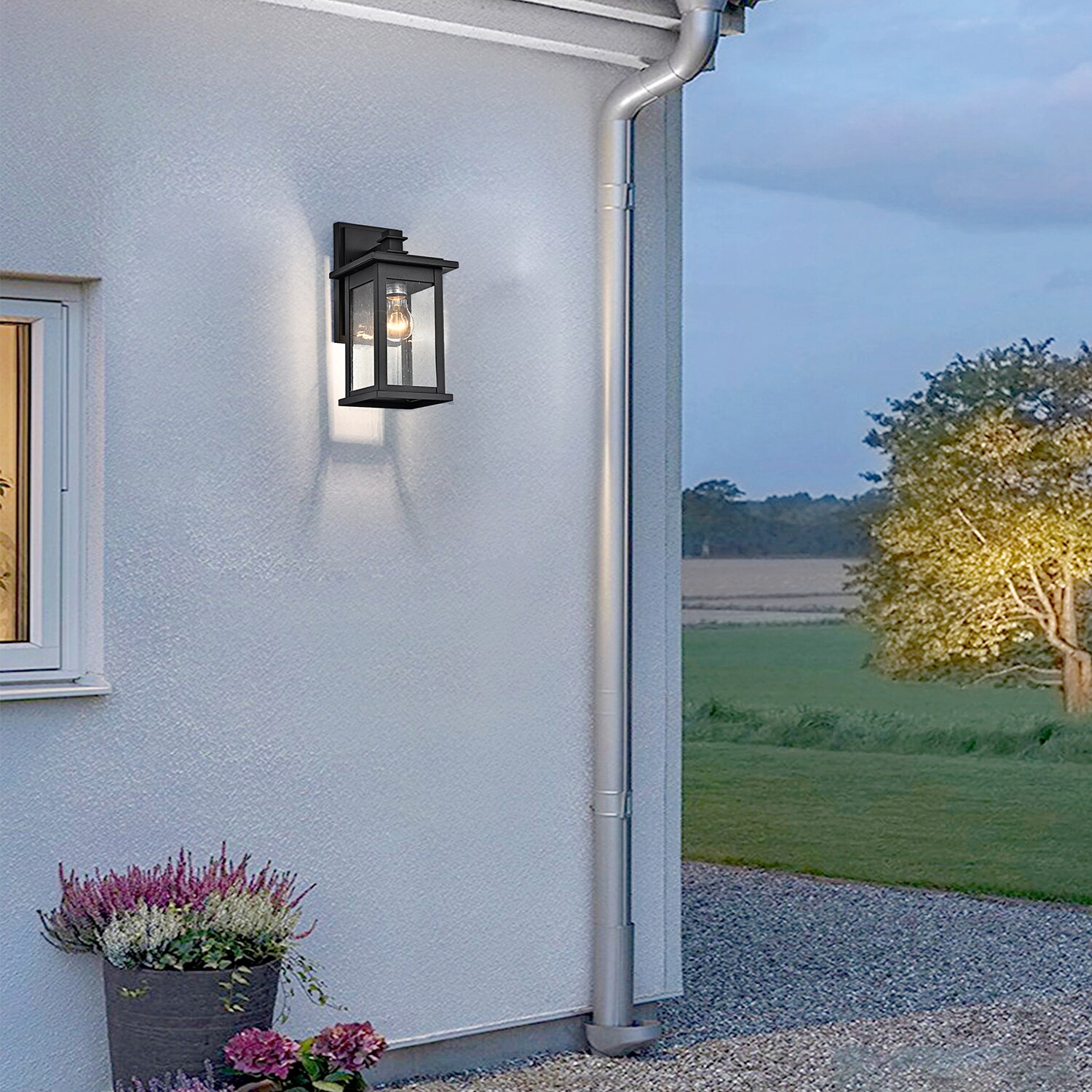 Matte Black 12-Inch Square Outdoor Wall Lantern with Seeded Glass