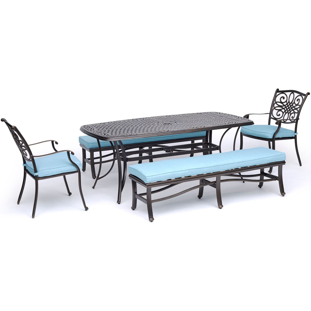 Hanover TRADDN5PCBN-BLU Traditions 5-Piece Bronze Patio Dining Set with Blue Cushions
