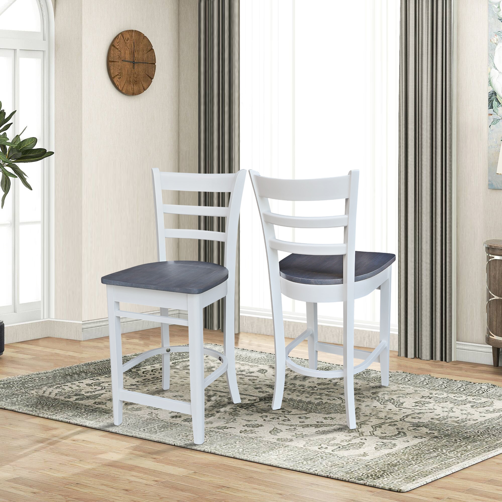 Emily 24" Solid Parawood Counterheight Stool in Hickory/Washed Coal