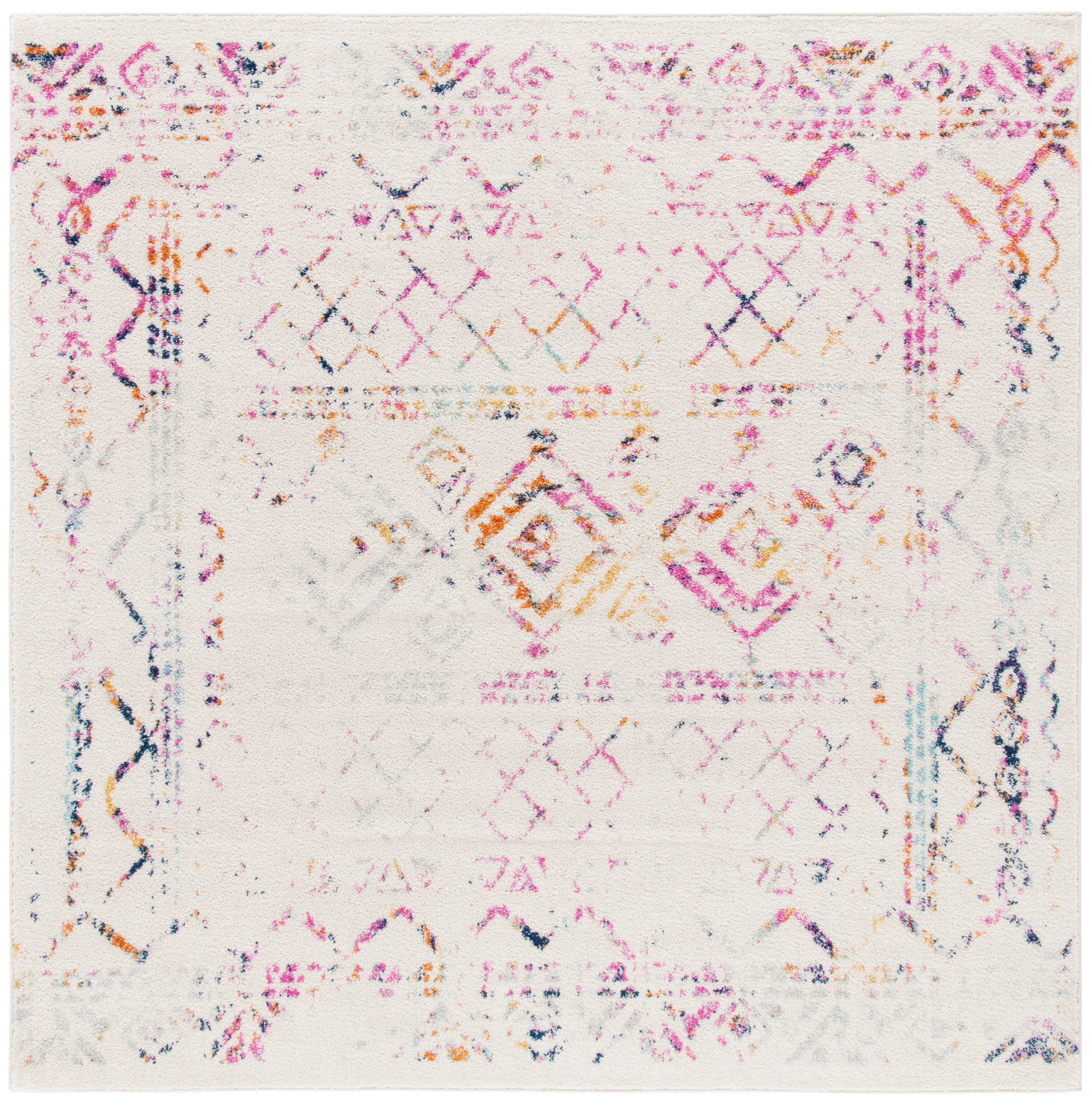 Safavieh TUL268E-7SQ Tulum Grady 7 x 7 (ft) Loomed Polypropylene Ivory/Fuchsia Square Indoor Distressed/Overdyed Bohemian/Eclectic Area rug
