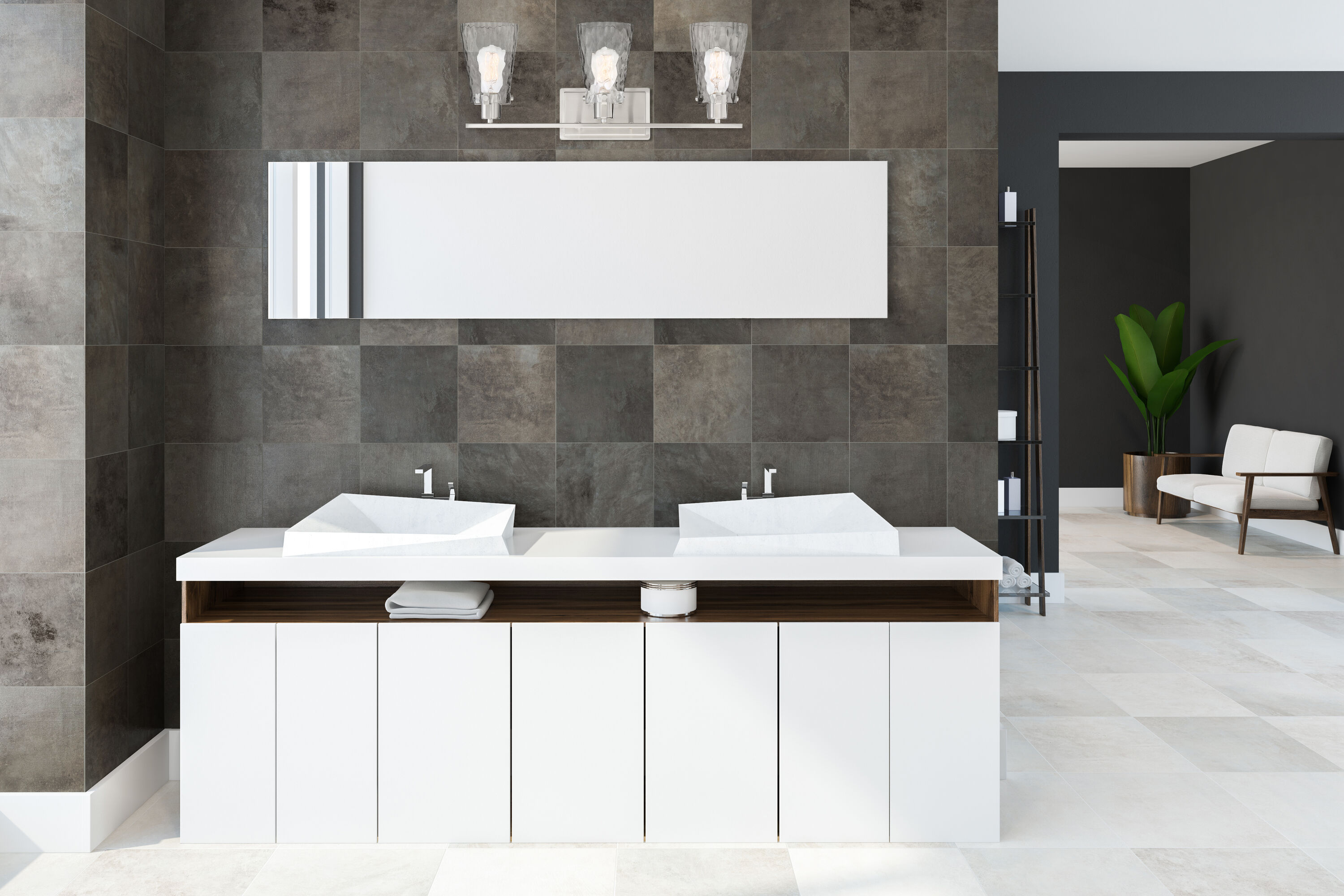 Satin Nickel 3-Light Cylinder Vanity Fixture with Clear Glass Shades