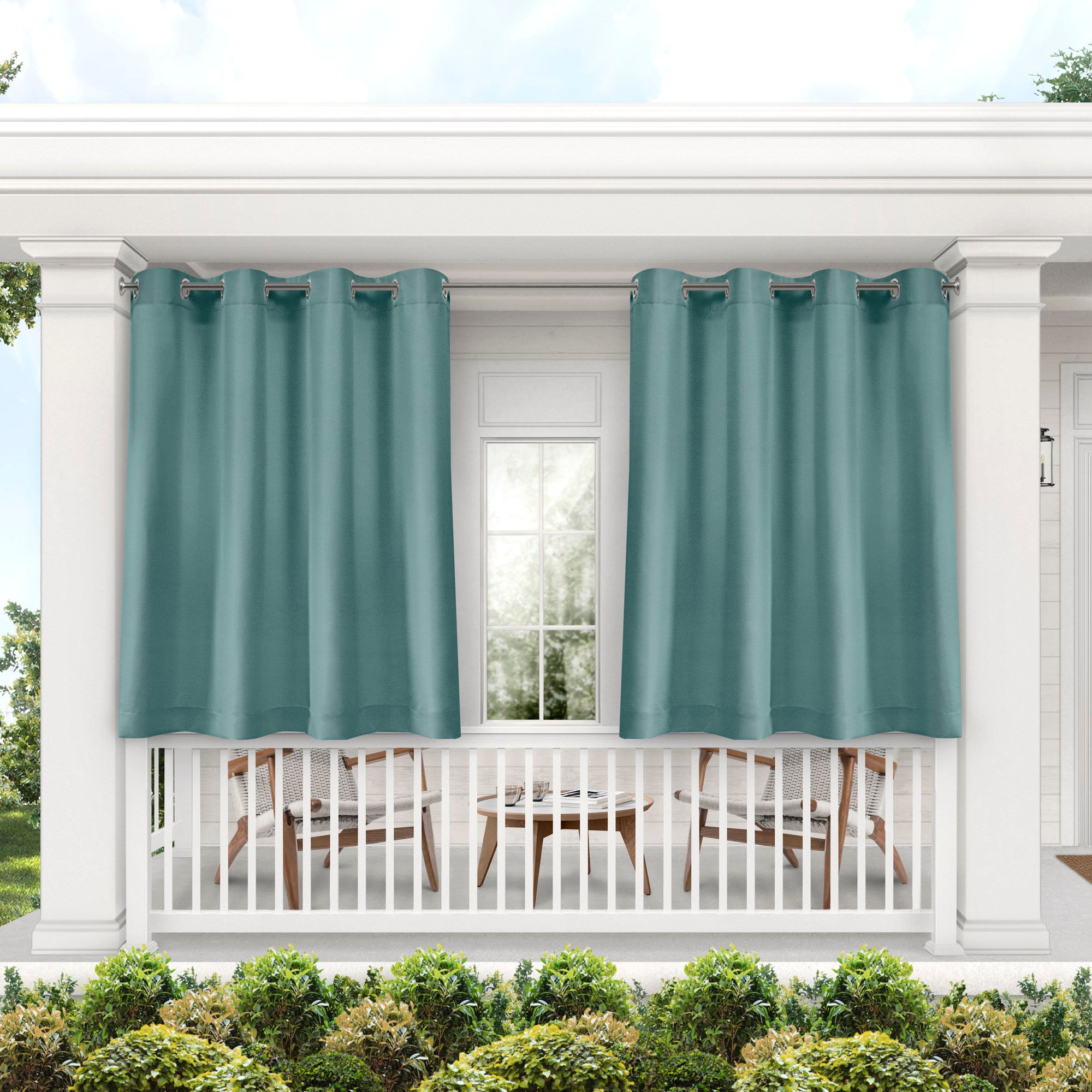 Exclusive Home YA013547DSEHA1 A177 63-Inches Outdoor Teal Light filtering Grommet Curtain panel pair