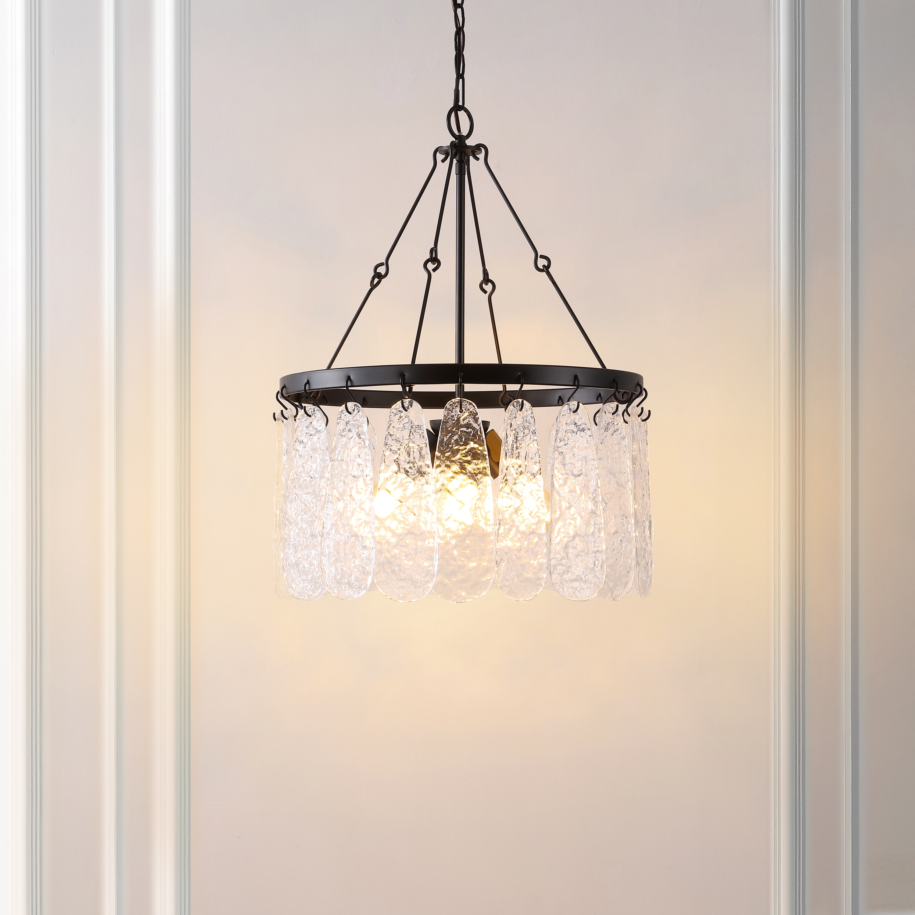 Selene Black Iron and Crystal 4-Light Chandelier