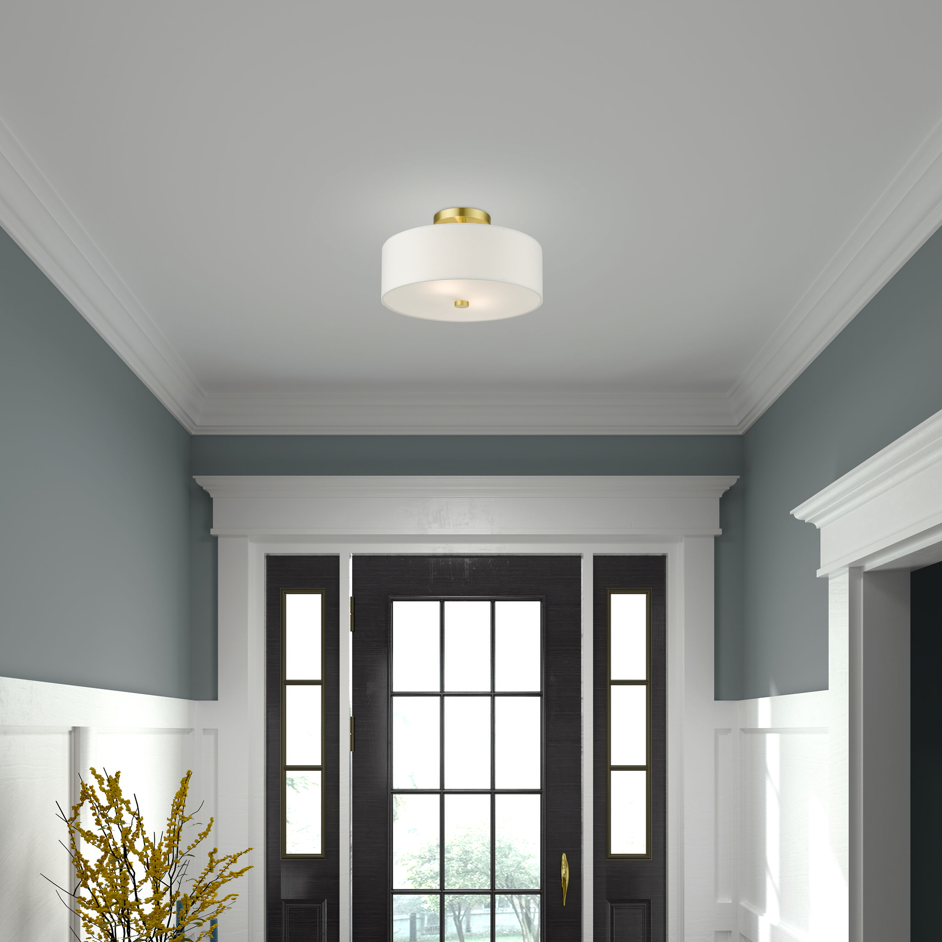 Meridian Satin Brass 2-Light LED Drum Semi-Flush Mount