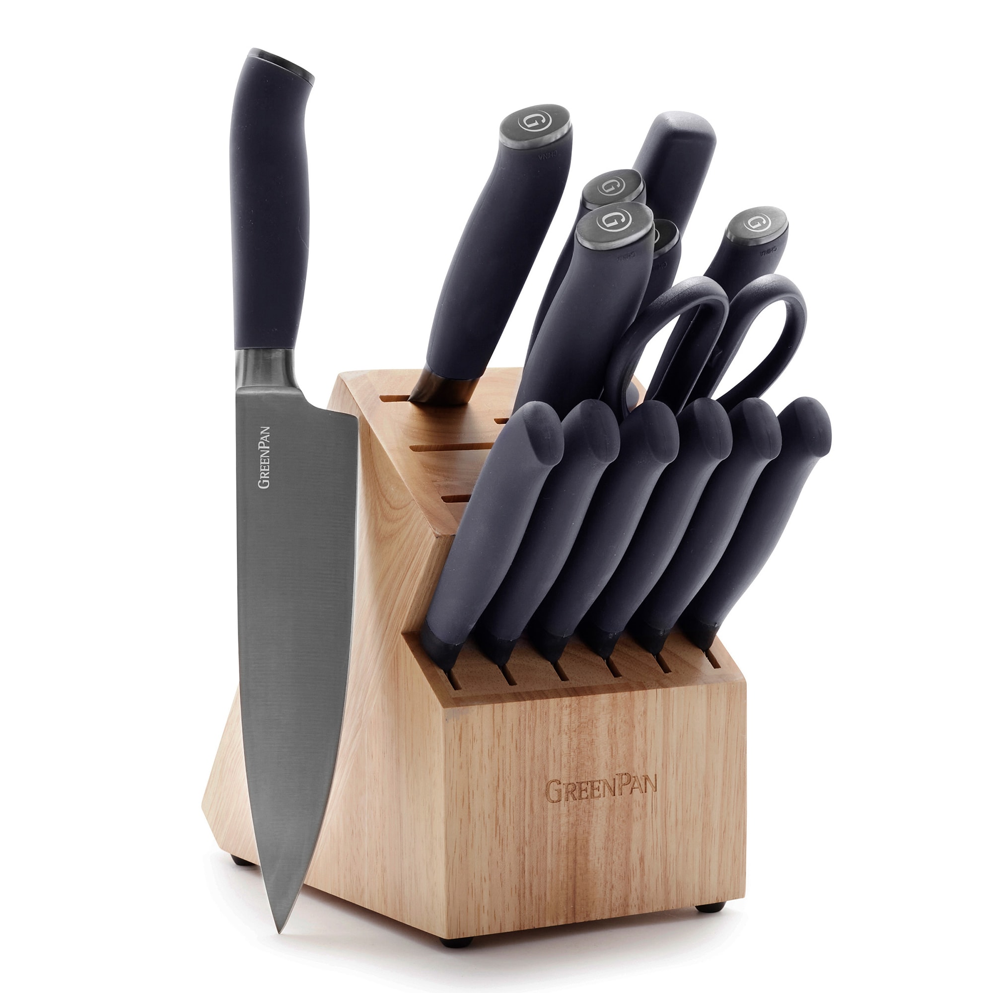 Greenpan 16-Piece Gray/Silver Knife Set with Rubber Handle