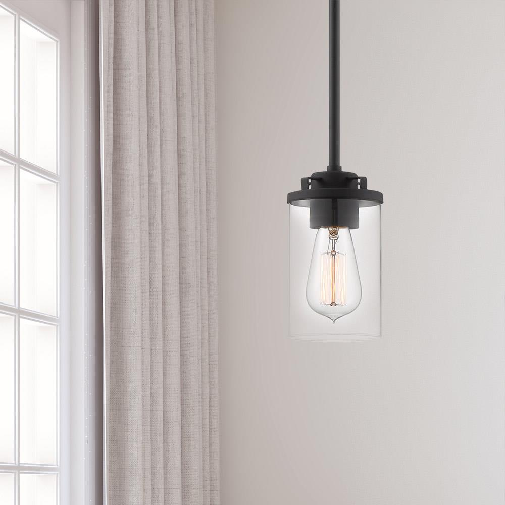 Jedrek Mini-Pendant in Black with Clear Glass Shade for Indoor/Outdoor