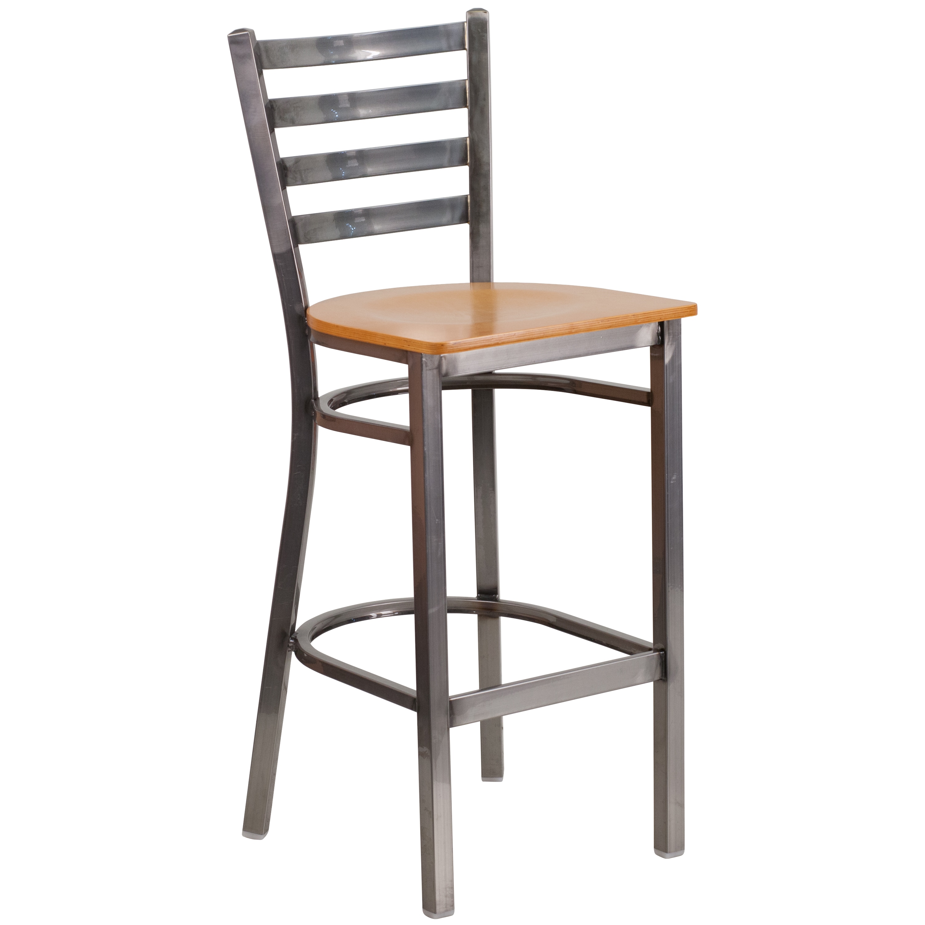 Flash Furniture 889142025528 Natural Wood Seat/Clear Coated Metal Frame 28.75-in H Bar height Square seat Metal Bar Stool and Back
