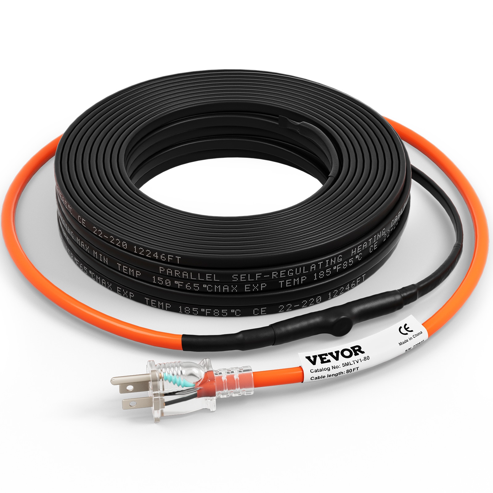 VEVOR 5 W/FT 120 V Pipe Heating Cable 80-ft Rubber 400-Watt Pipe Heat Cable  in the Pipe Insulation department at