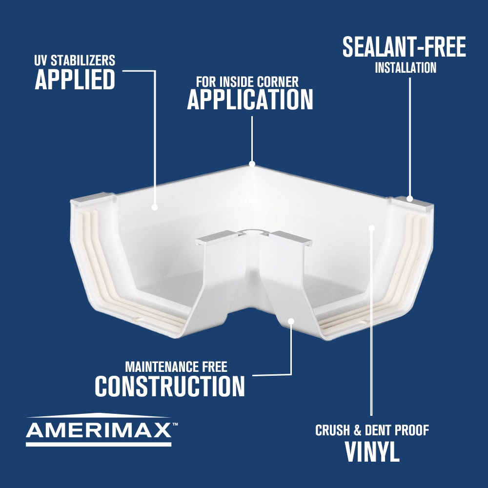 Amerimax 4-in X 6.75-in White Half Round Gutter Inside Corner In The ...