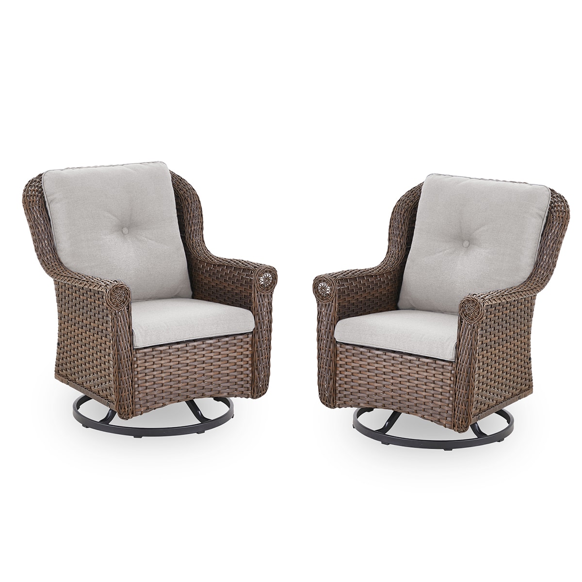 Rilyson FSPBR20-2 Daisy Set of 2 Wicker Brown Wicker Frame Swivel glider Conversation Chair with Brown Beige Cushioned Seat