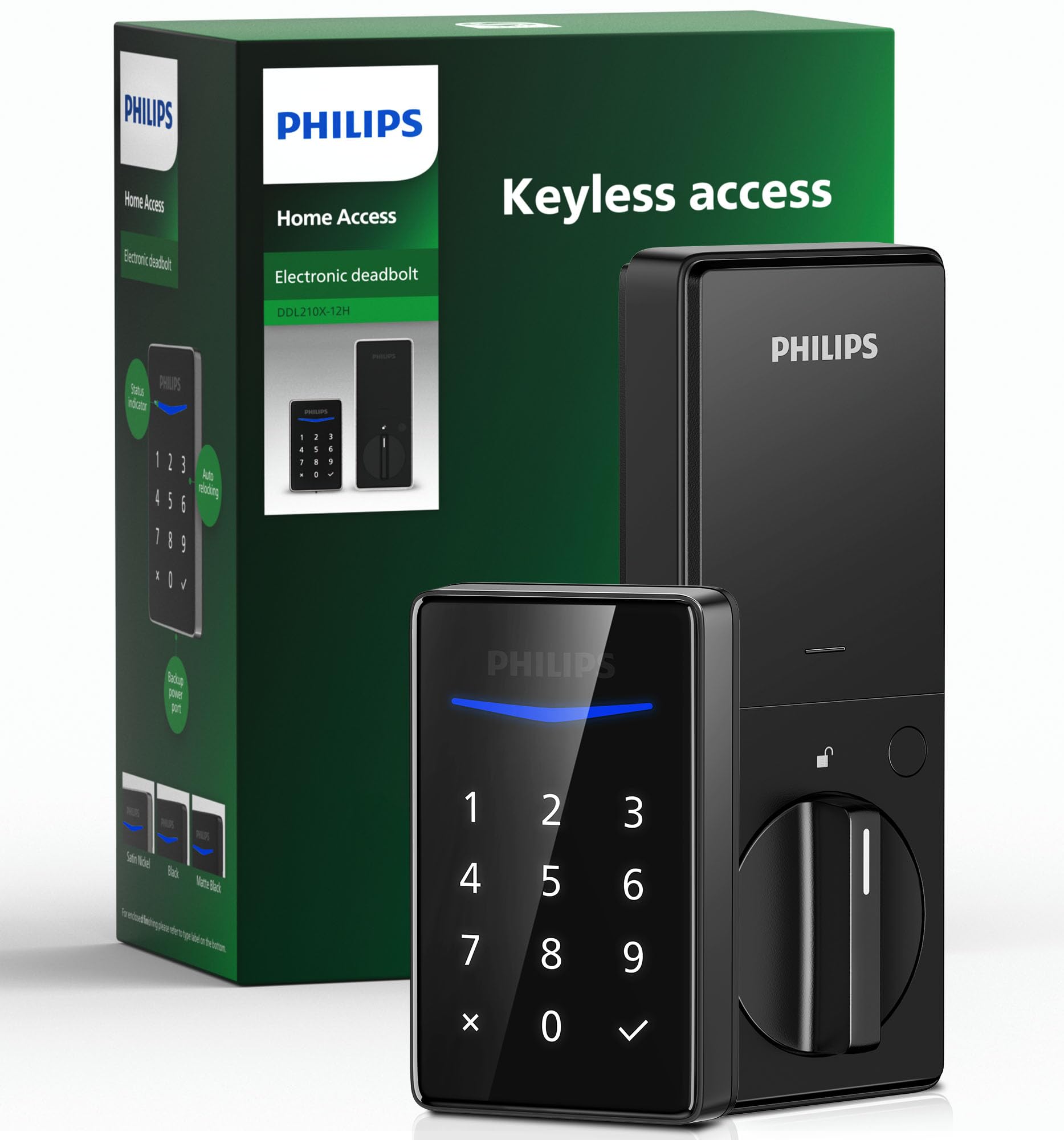 Philips Keyless Entry Door Lock - Generate One-time Code Remotely Nonconnected- Touchscreen Keypad Standalone Deadbolt Lock - Matte Black #DIB-BJ-212280QTY-1
