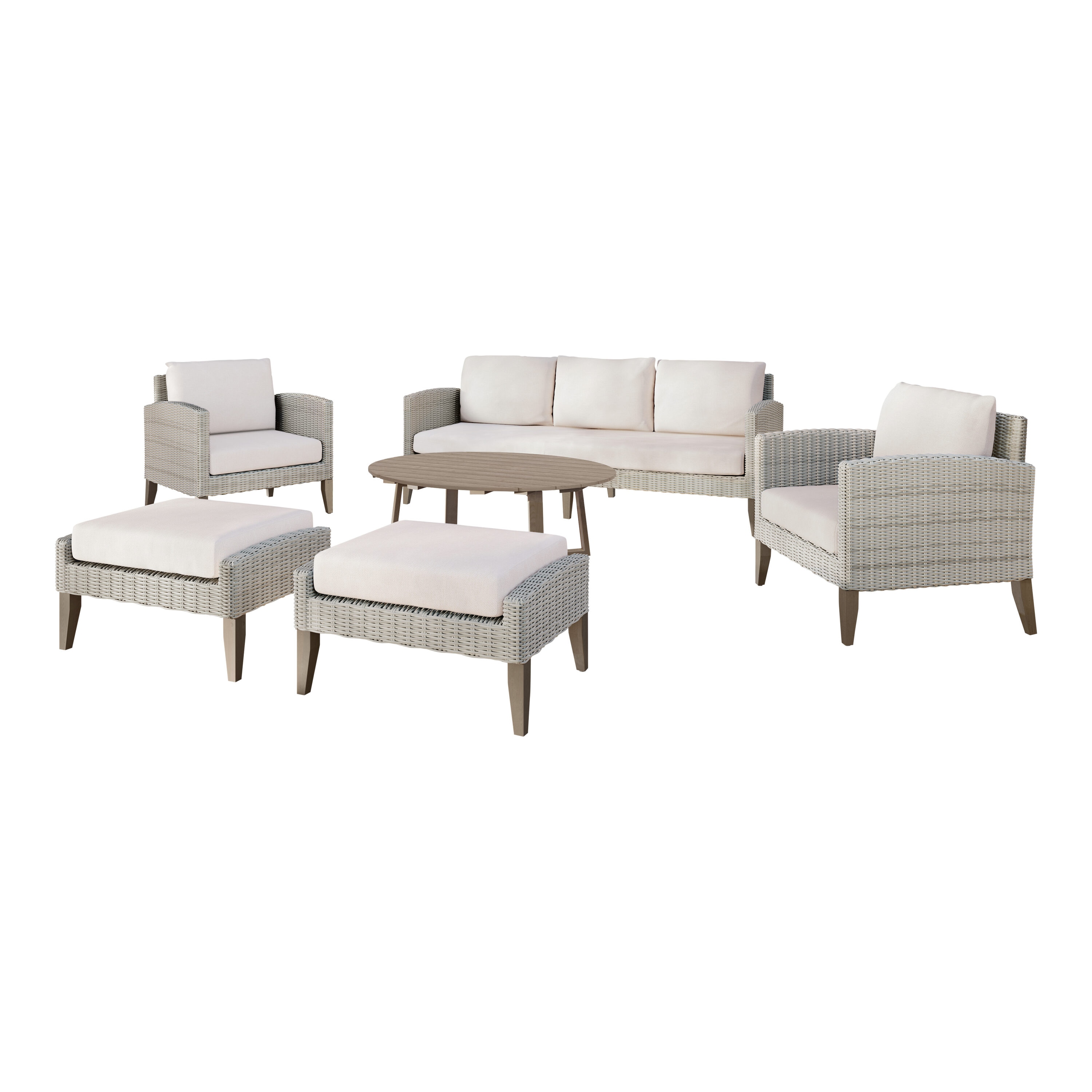 MANHATTAN SQUARE 60-852G-6P Carezza 6-Piece Wicker Patio Sofa Conversation Set with Gray Cushions