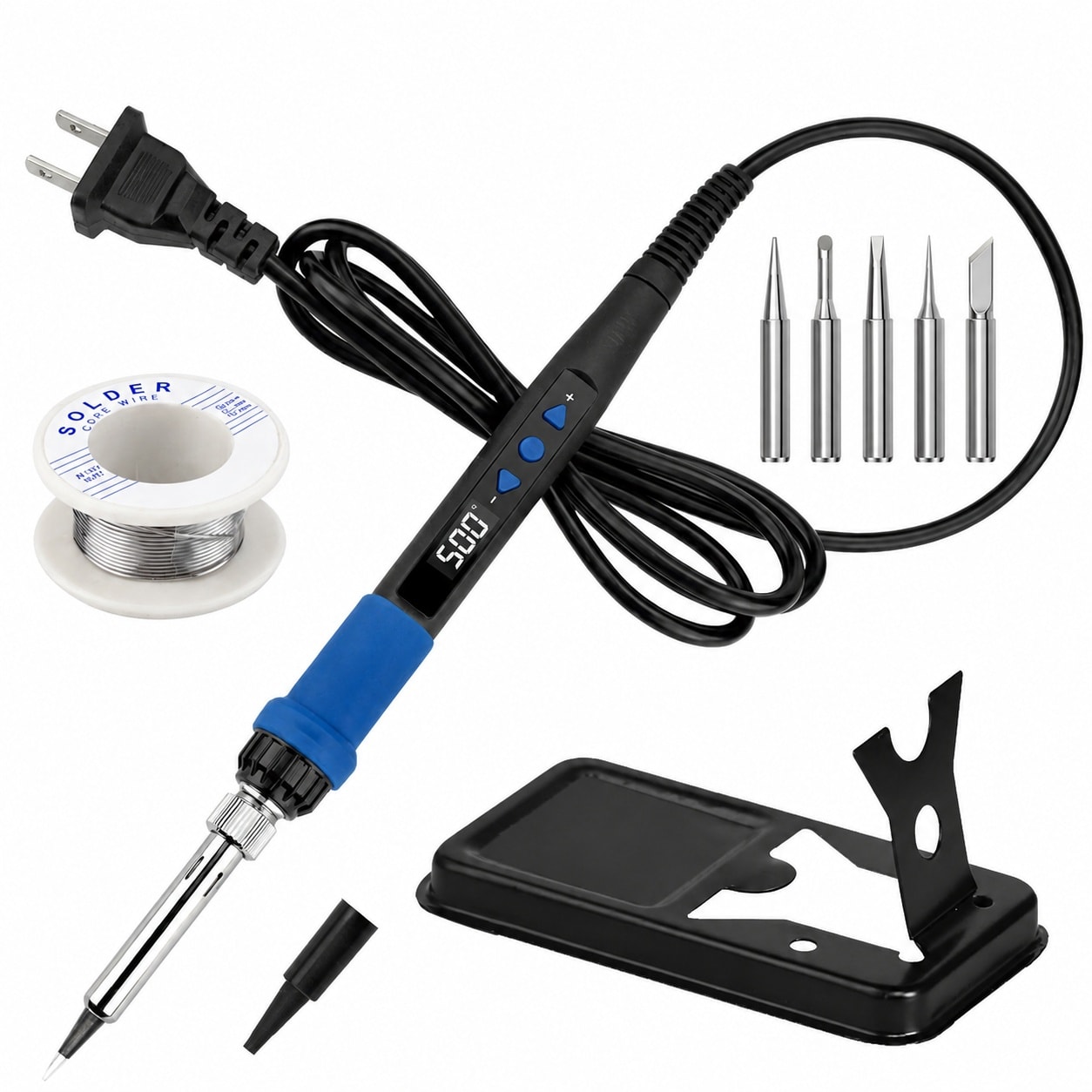 Aoibox  80W 110V LED Digital Soldering Iron Kit with Ceramic Heater 5 Tips Stand and Sponge