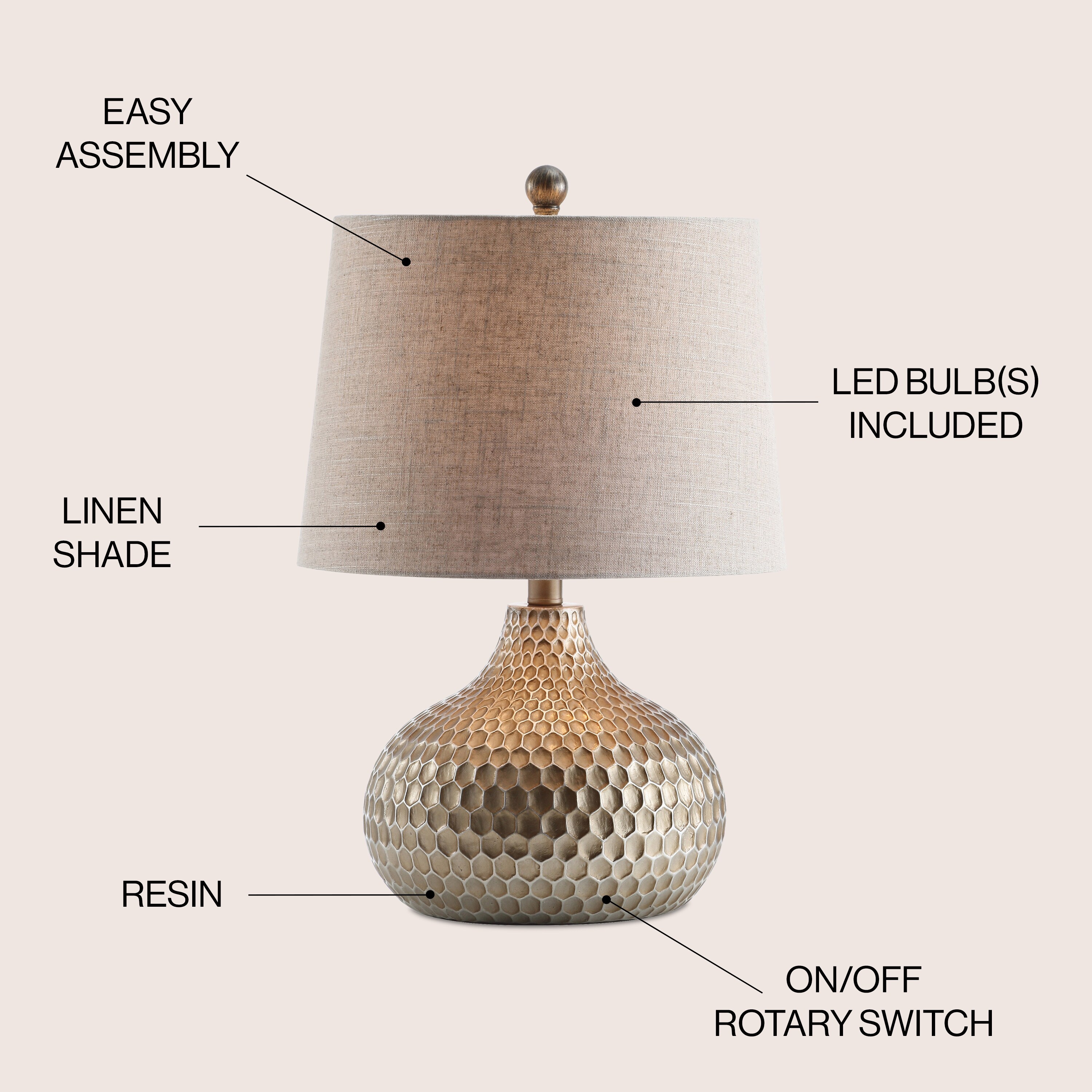 Bates 22" Antique Brown Resin Honeycomb Table Lamp with Cotton Shade